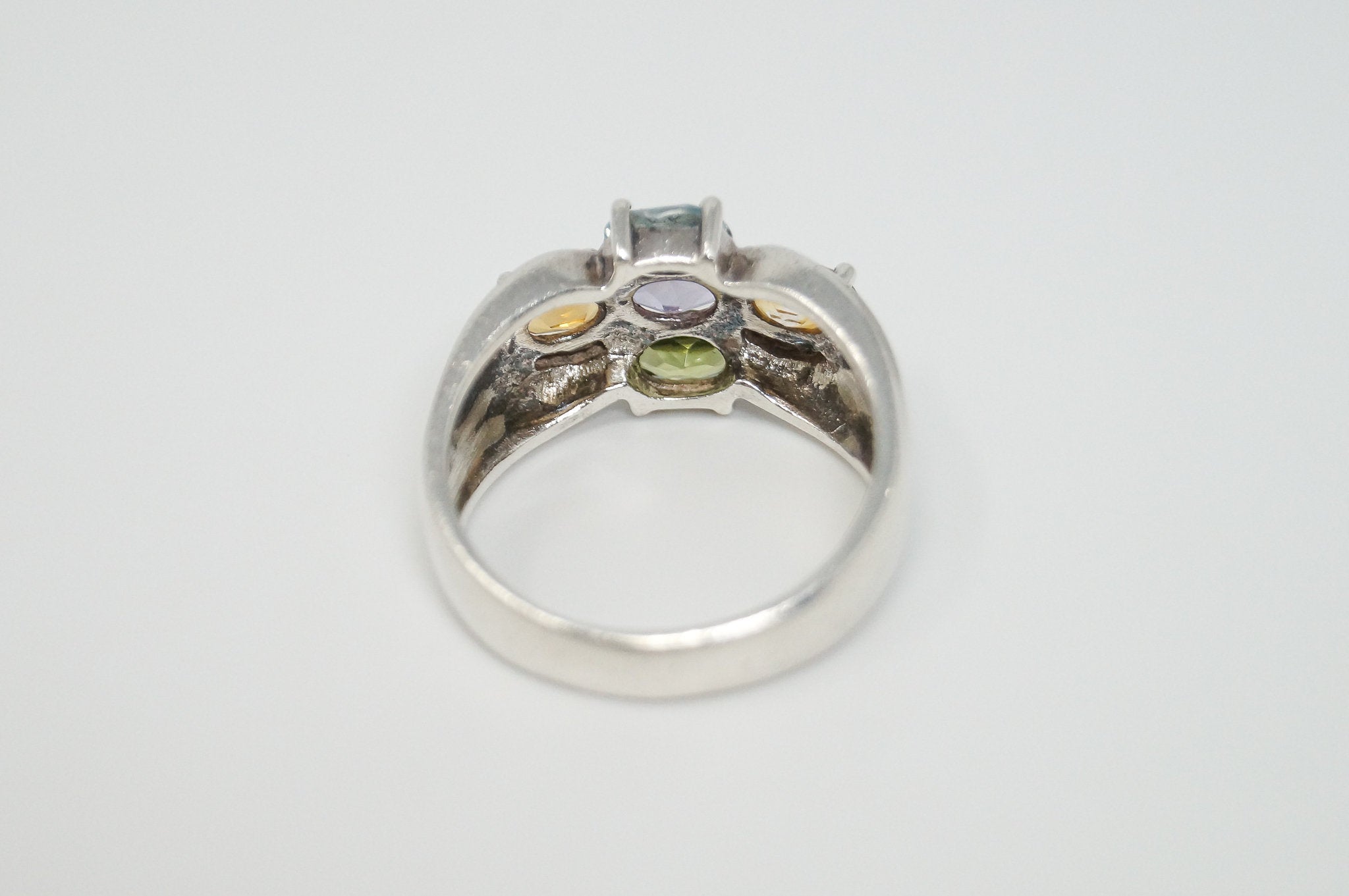 Vintage Designer PD Art Deco Multi Gem Sterling Silver Ring - Size 10