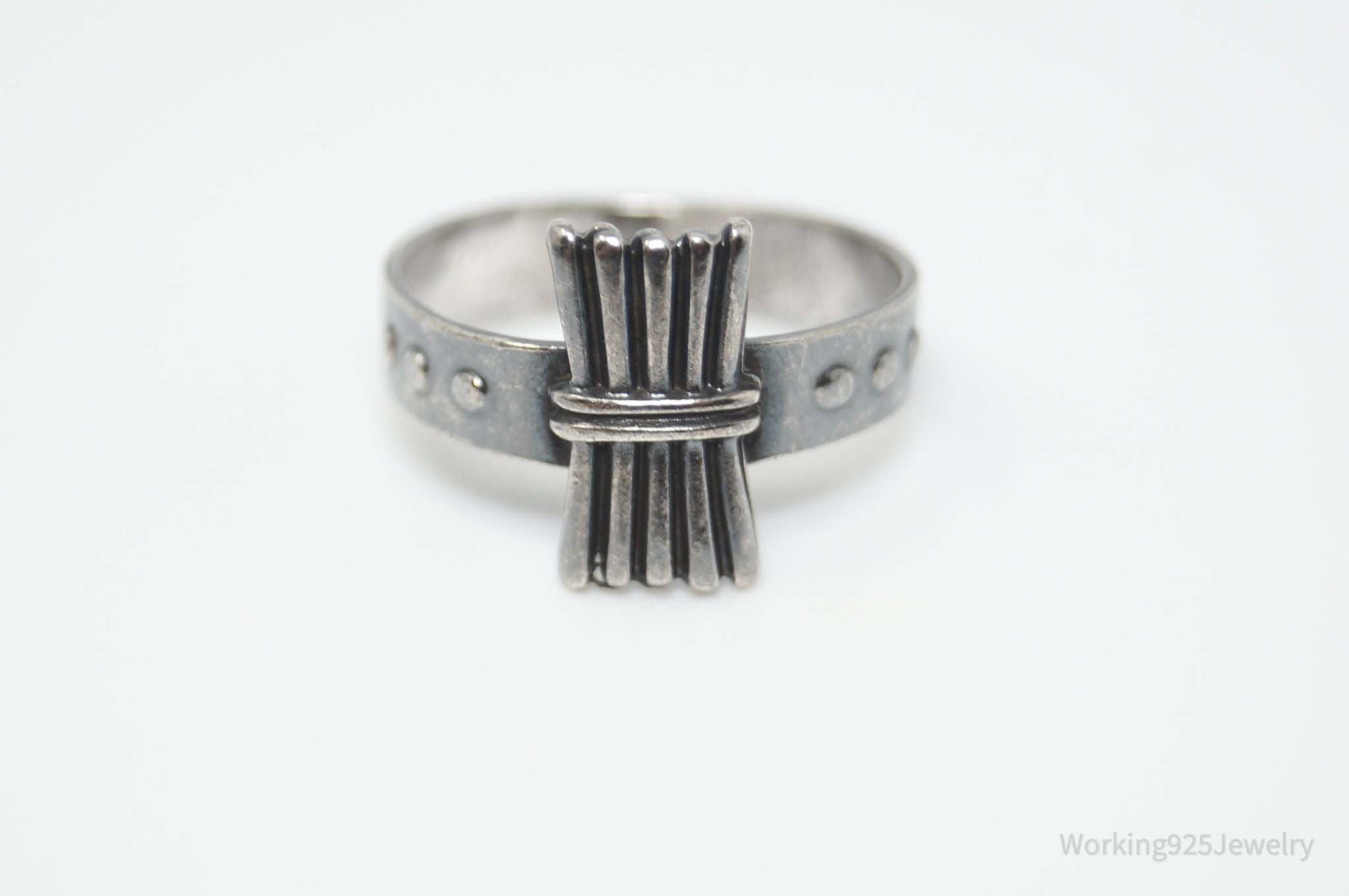 Vintage Modernist Signed Oxidized Sterling Silver Ring - Size 4.5