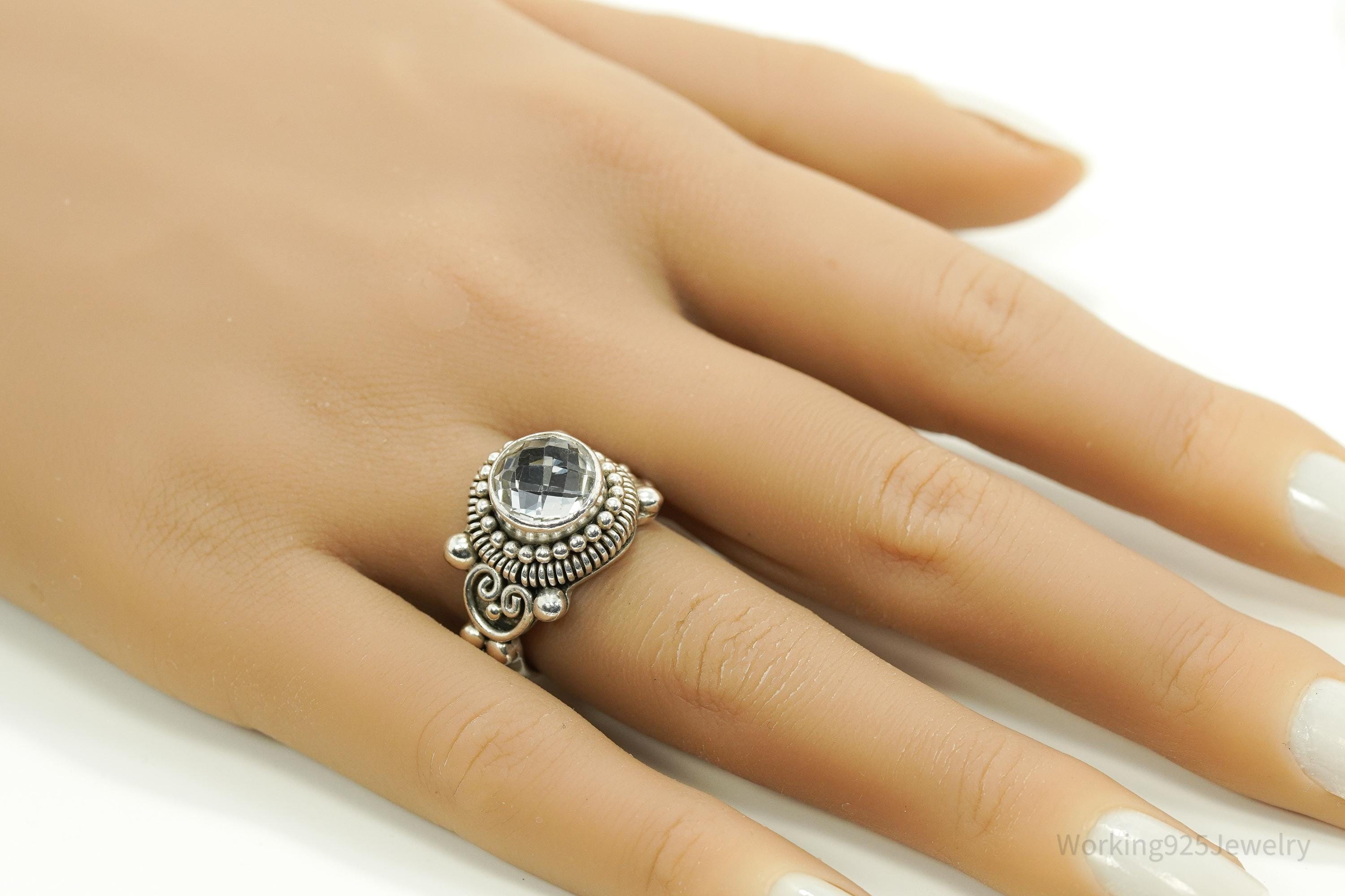 Vintage BA Suarti Crystal Sterling Silver Ring Size 7.25