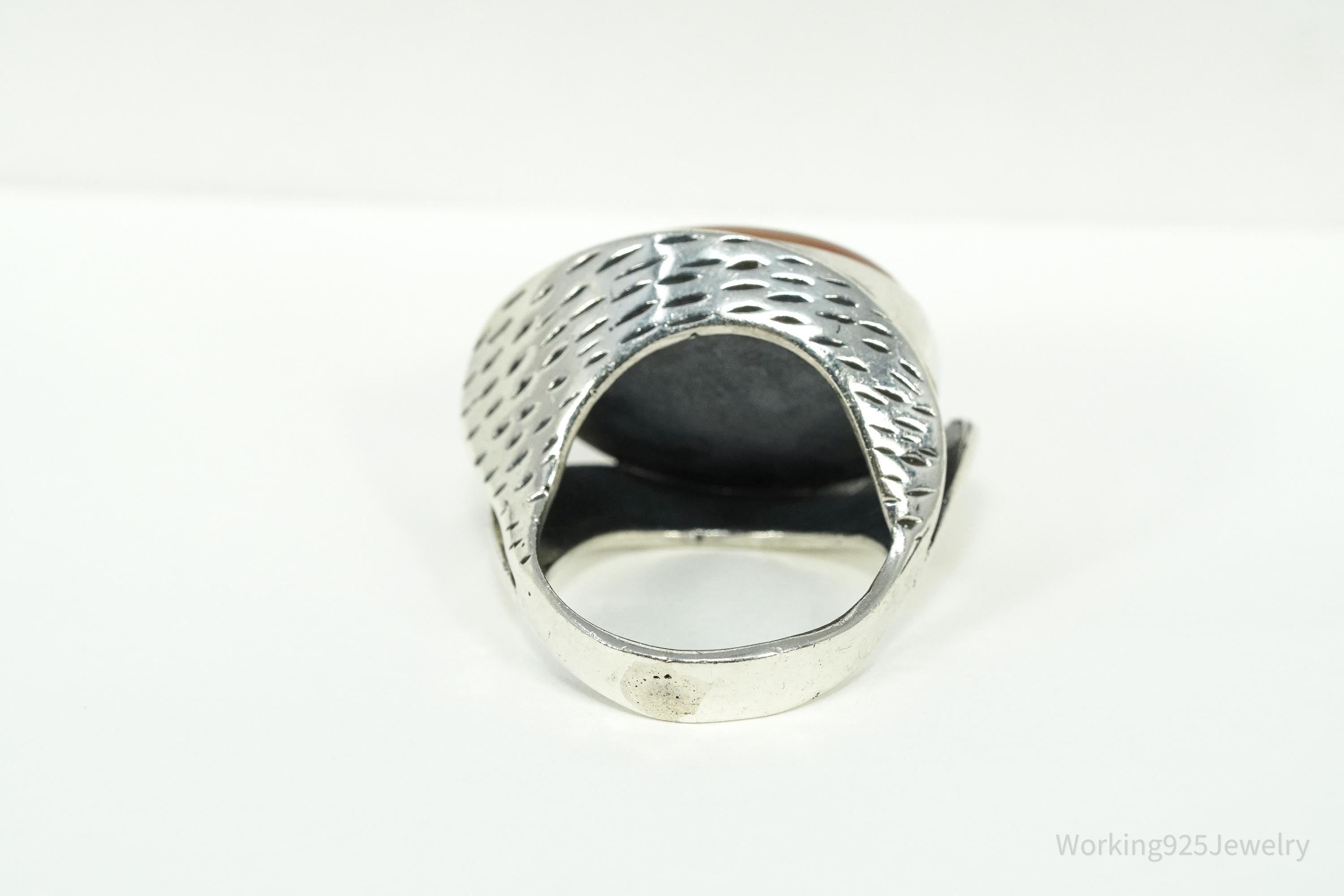 Vintage Large Carnelian Modernist Style Sterling Silver Ring - Size 6.25