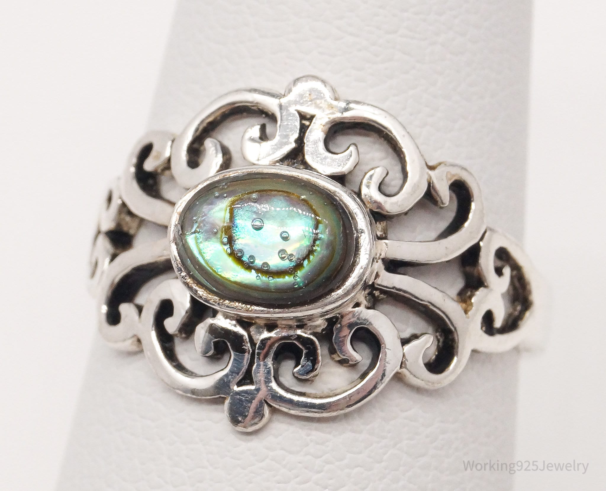 Vintage Paua Abalone Shell Sterling Silver Ring - Size 6.75