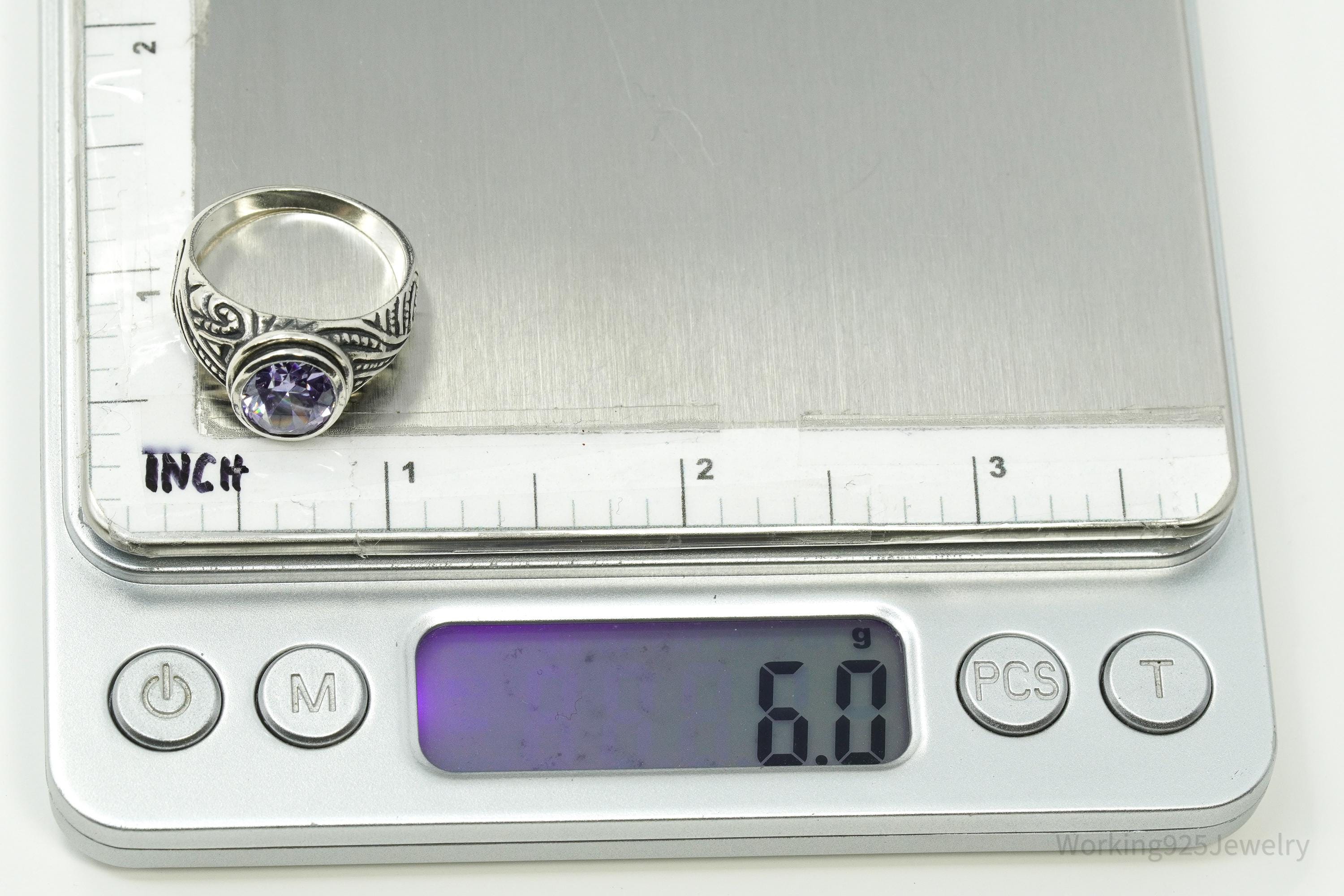 Vintage Purple Cubic Zirconia Sterling Silver Ring - Size 8
