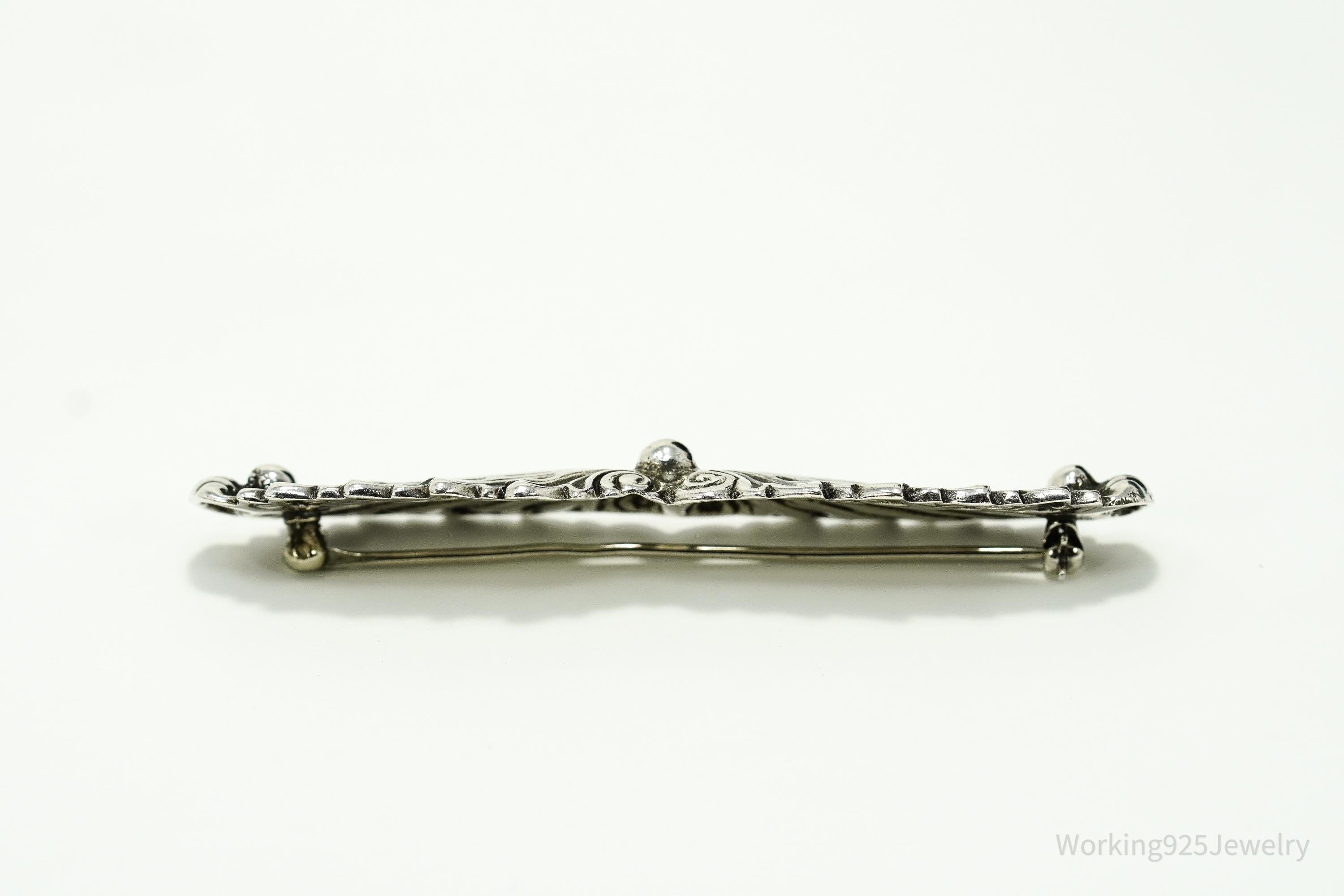 Large Vintage Mid Century Floral Sterling Silver Brooch Pin 3"