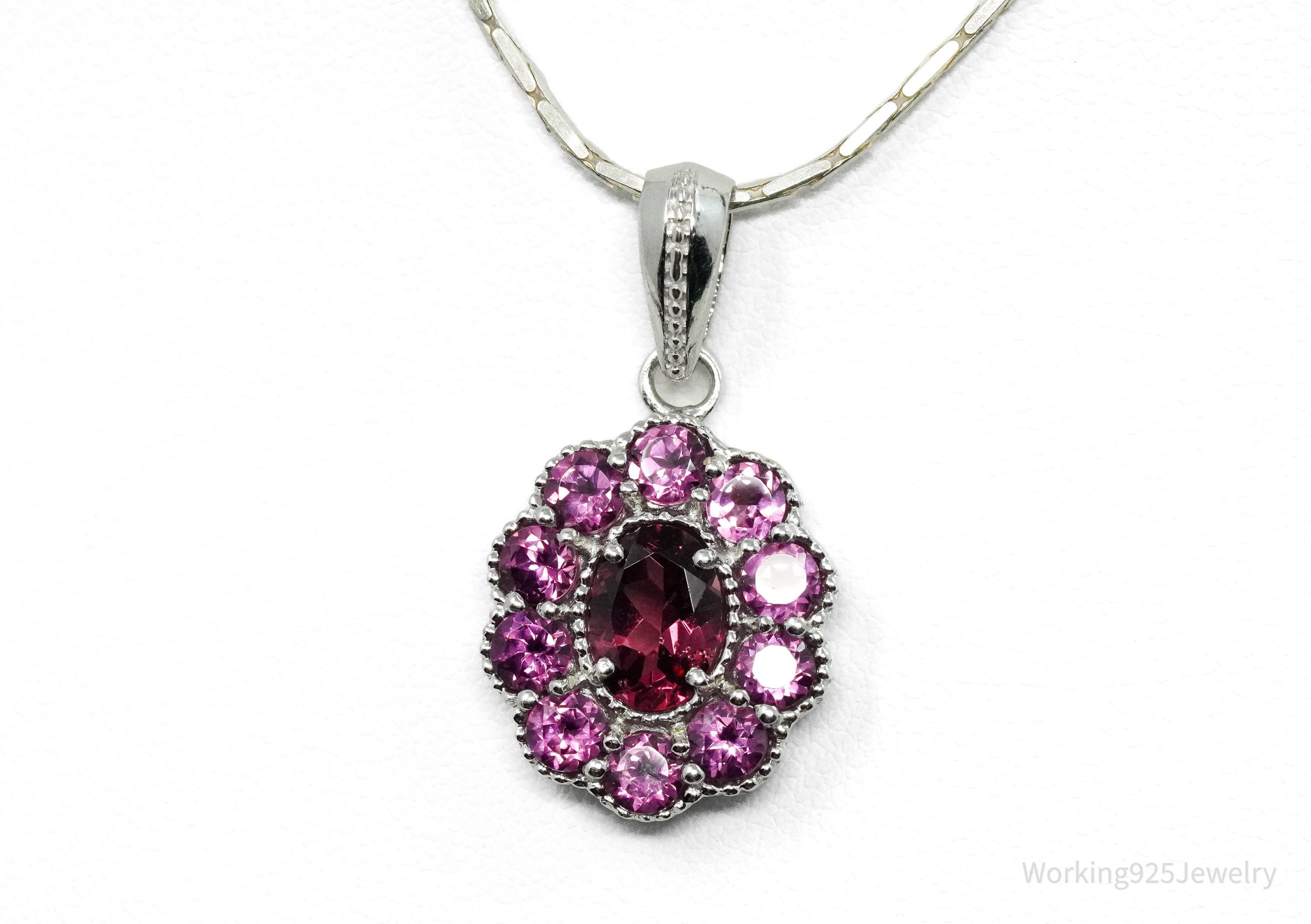 TGGC Pink Tourmaline Flower Sterling Silver Chain Necklace 18"