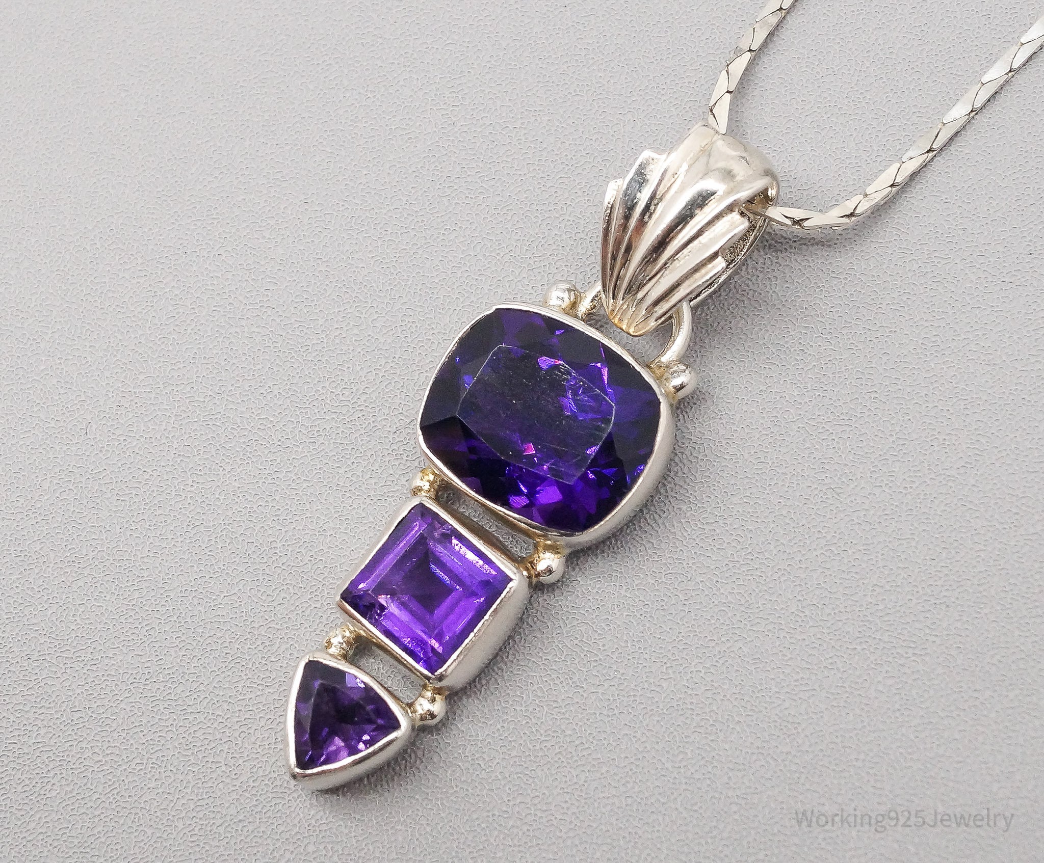 Vintage Art Deco Amethyst Sterling Silver Necklace - 20"