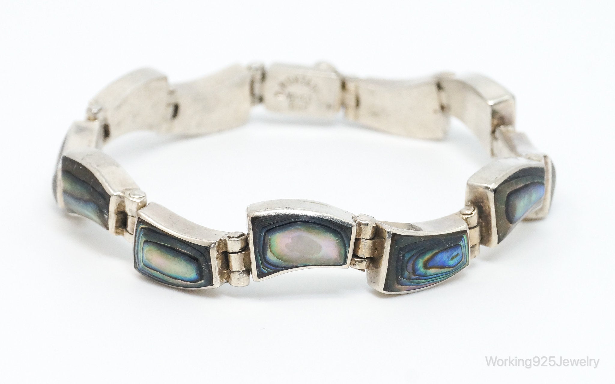 Vintage Taxco Designer Montero Abalone Paua Shell 950 Silver Panel Bracelet