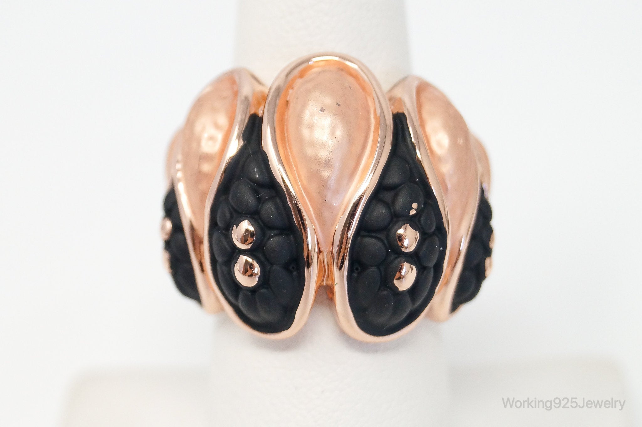 VTG Art Deco Style Rose Gold Enamel Statement Costume Ring Size 7.25