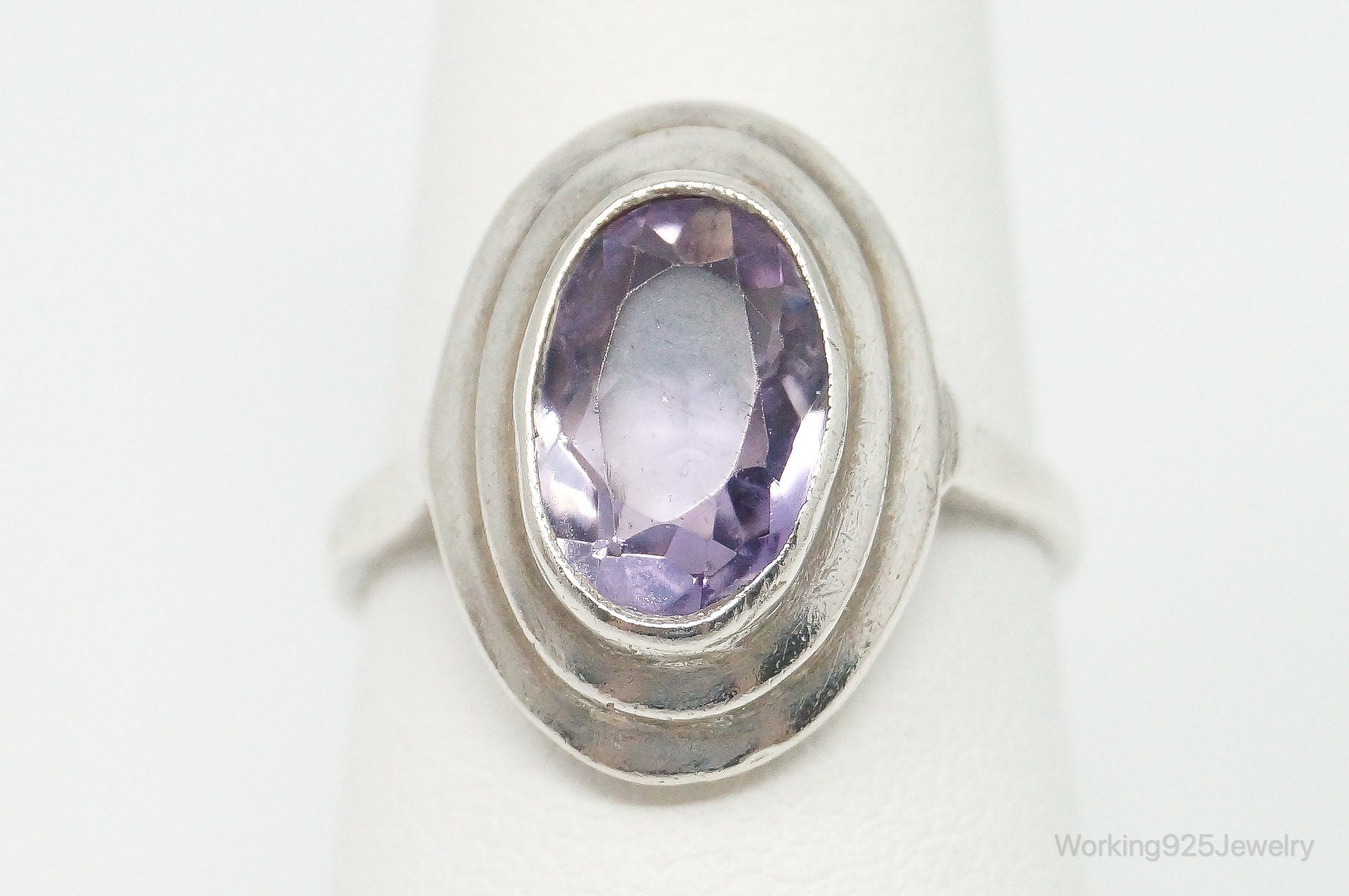 Vintage Modernist Amethyst 830 Silver Ring - Size 7.5