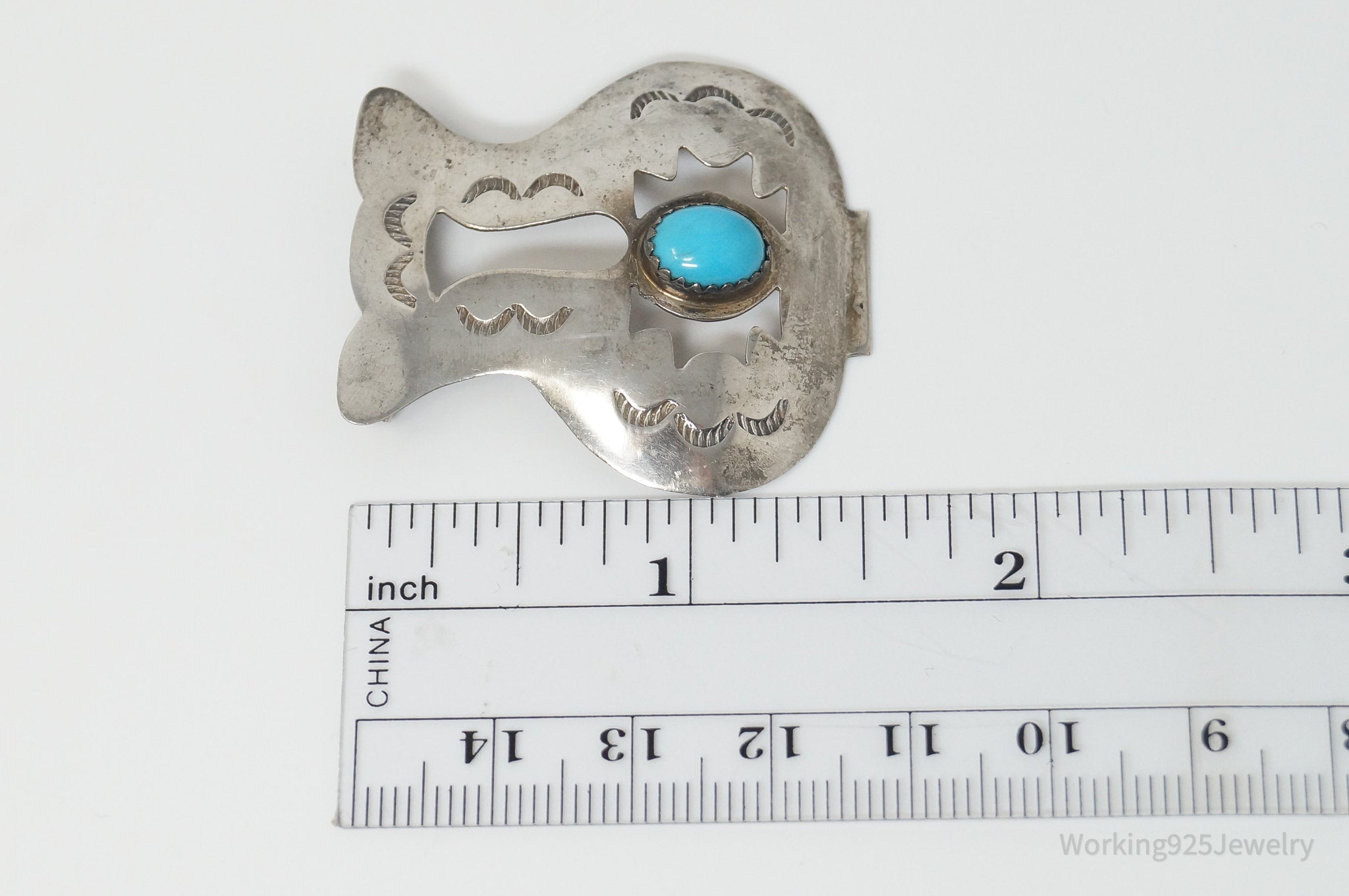 Vintage Native American Unsigned Turquoise Sterling Silver Brooch Pin