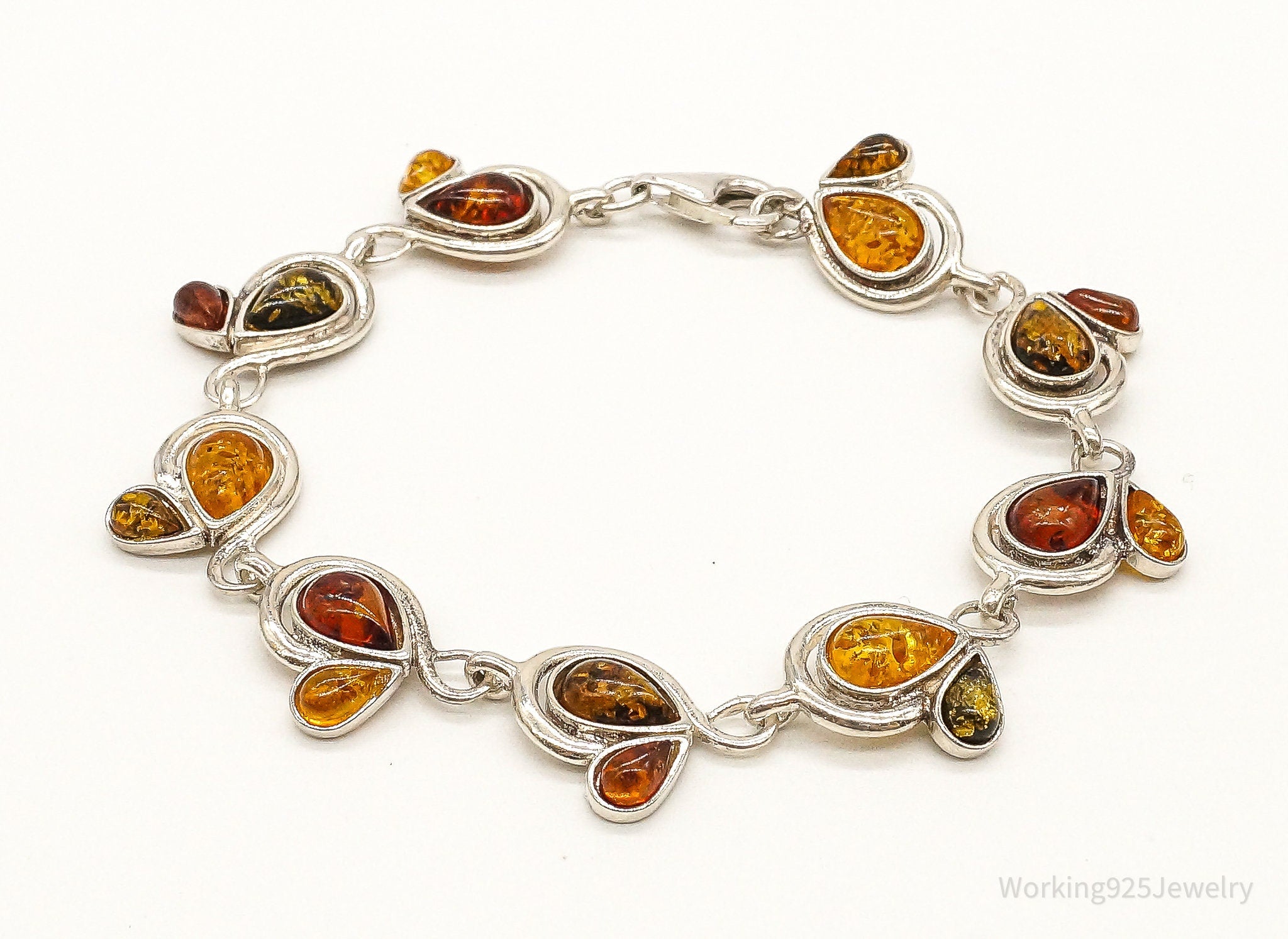 Vintage Multi Amber Modernist Sterling Silver Bracelet