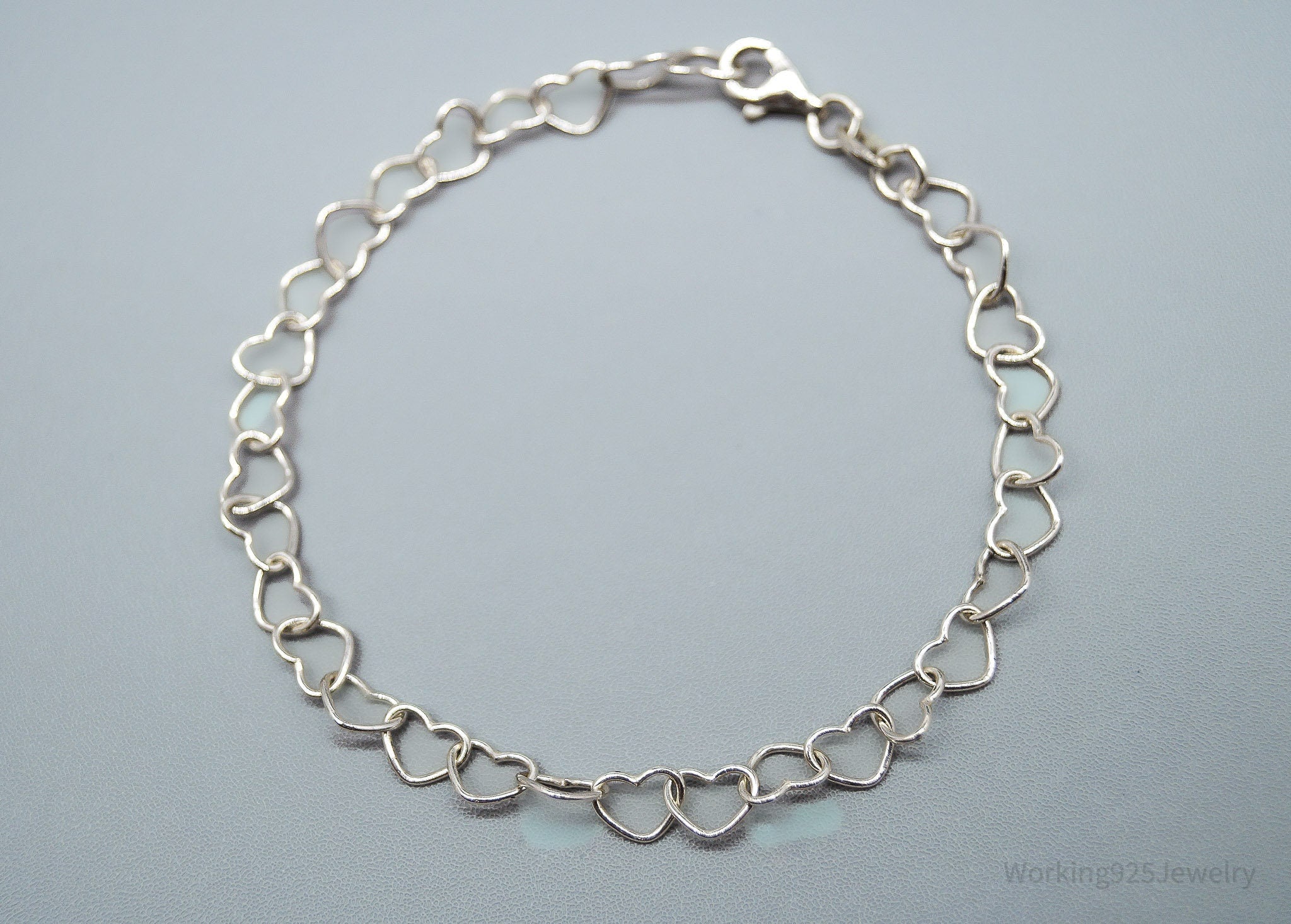 Vintage Italian Linked Hearts Sterling Silver Bracelet 7 3/8"
