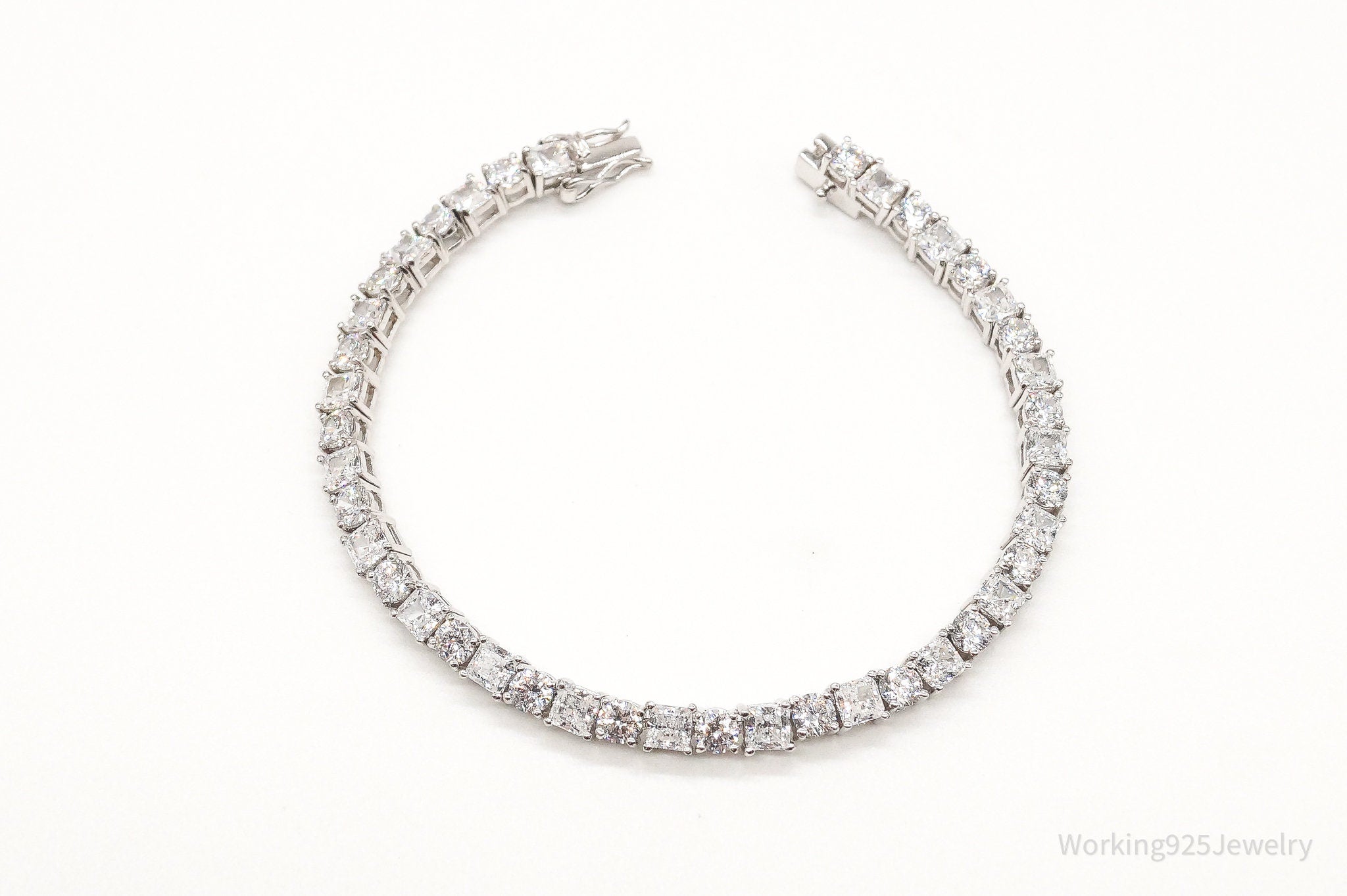 Vintage Large Cubic Zirconia Sterling Silver Tennis Bracelet