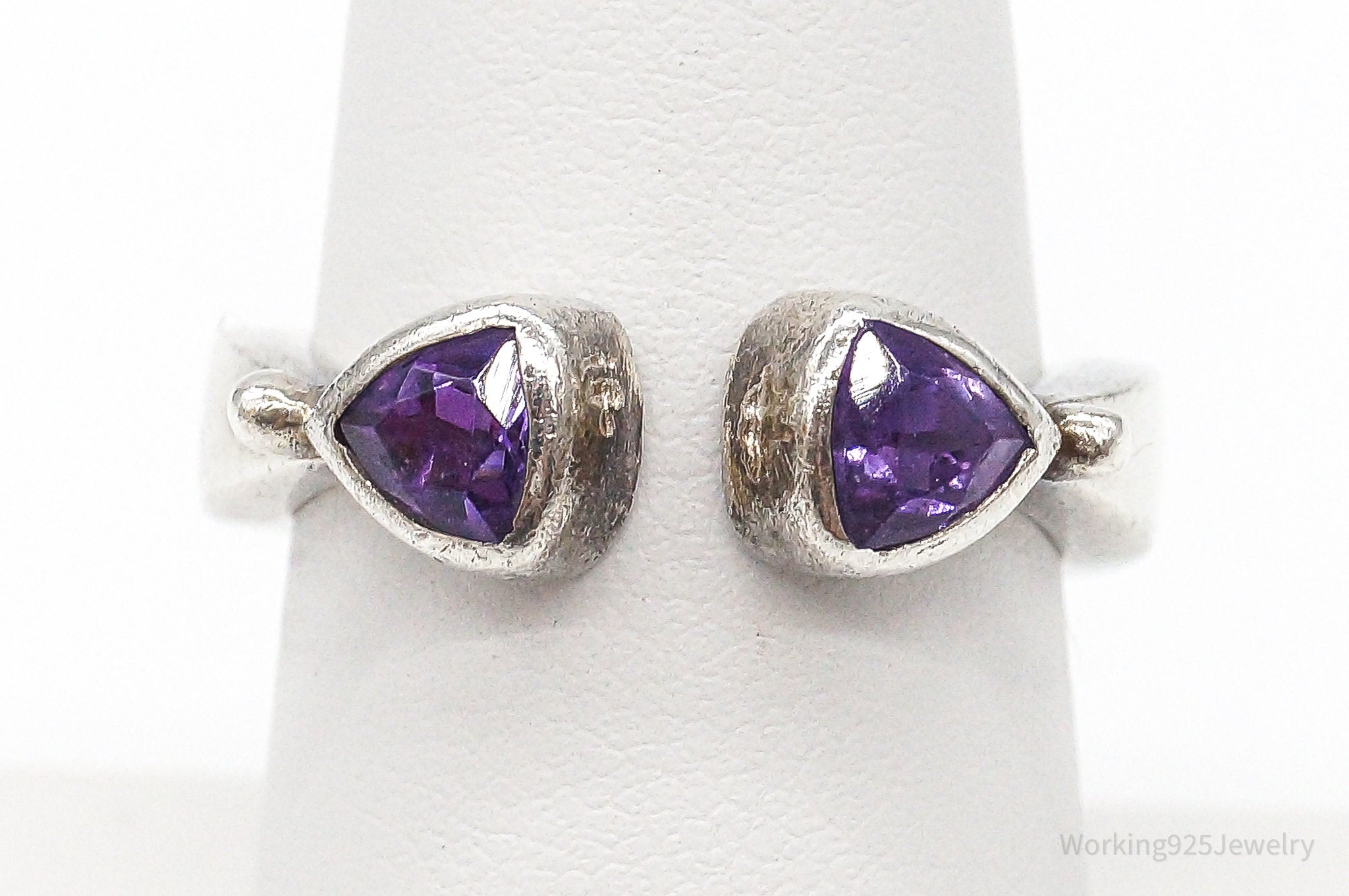 Vintage Modernist Amethyst Sterling Silver Ring - Size 7.5