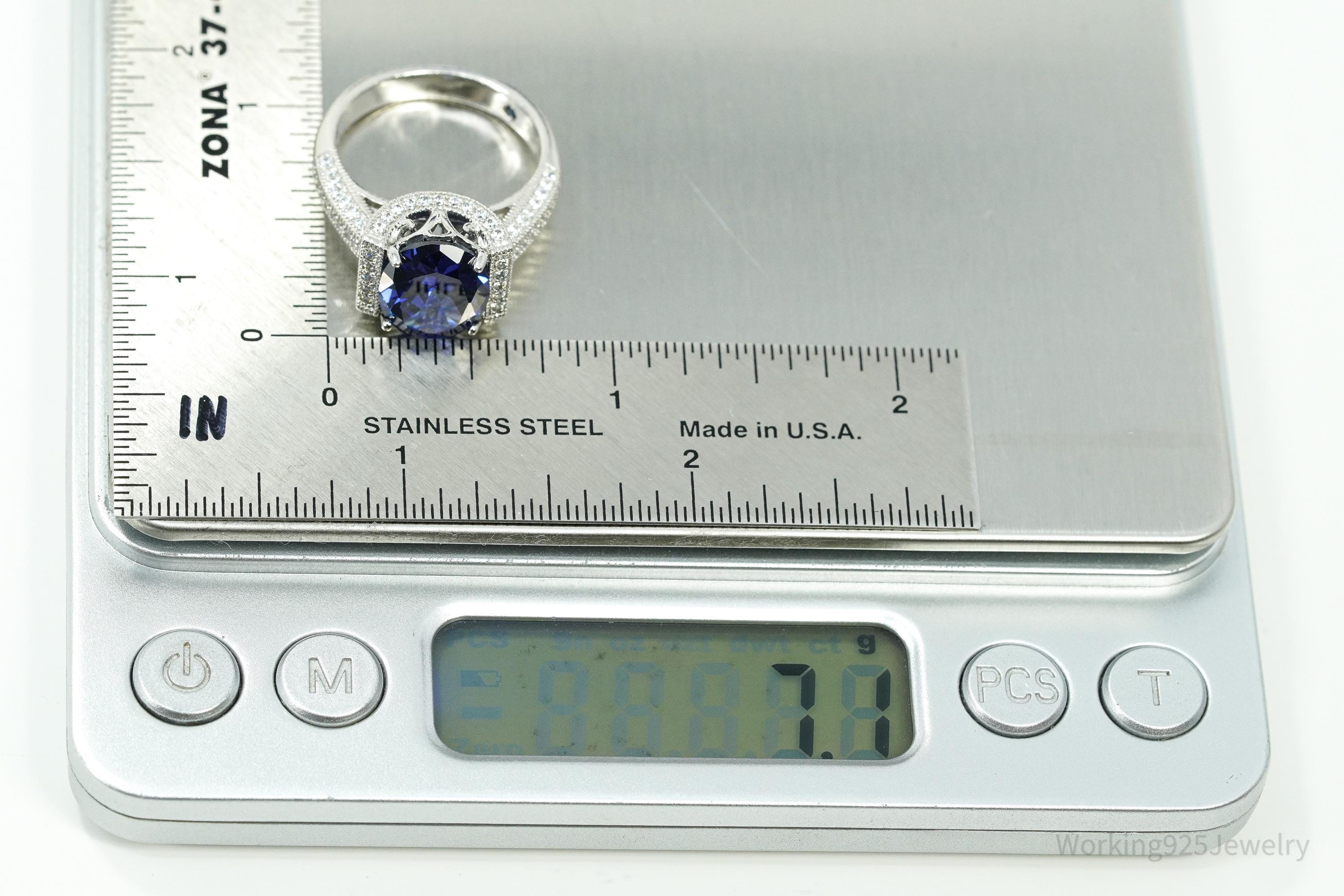 Vanna K Tanzanite Blue And White Cubic Zirconia Platineve Sterling Silver Ring - Size 8