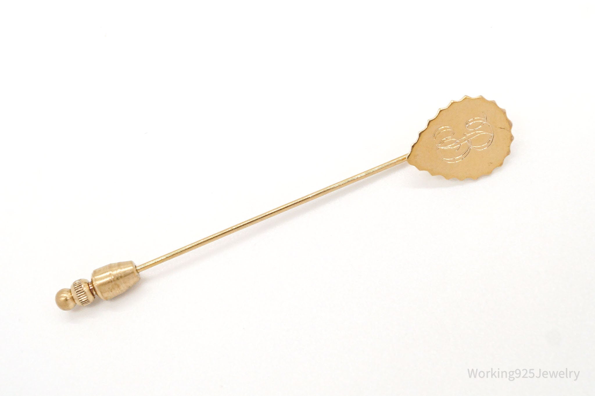 Antique 12K Gold Filled "B" Etched Lapel Stick Pin