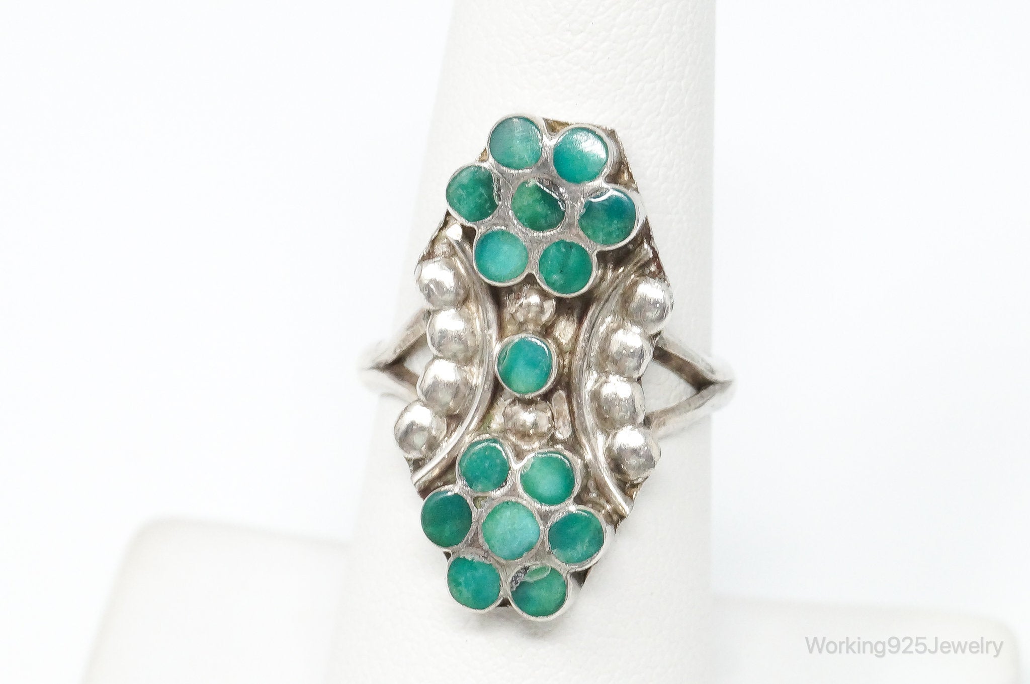 Vintage Native American Turquoise Unsigned Sterling Silver Ring SZ 6.75