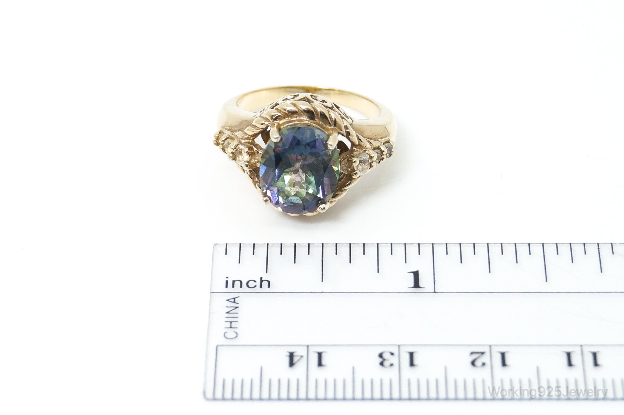 Vintage Mercury Mystic Topaz CZ Gold Vermeil Sterling Silver Ring SZ 6.75