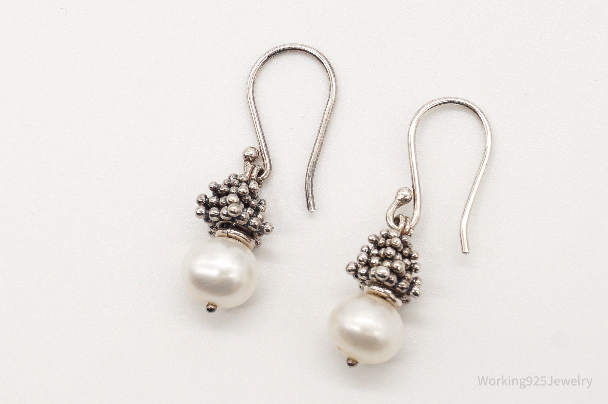 Vintage Pearl Granulated Silver Earrings