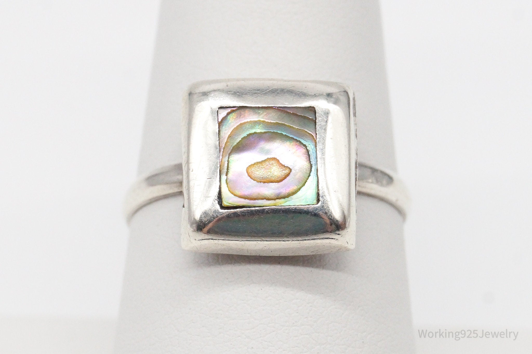 Vintage Mexico Paua Abalone Shell Silver Ring - Size 8.25