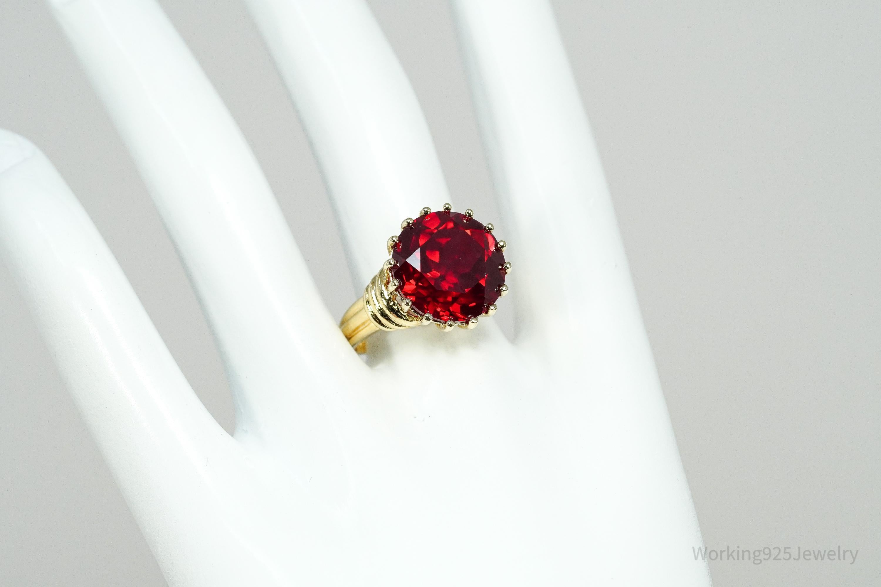 Ross Simons Large Ruby 18K Yellow Gold Over Sterling Silver Ring - Size 8