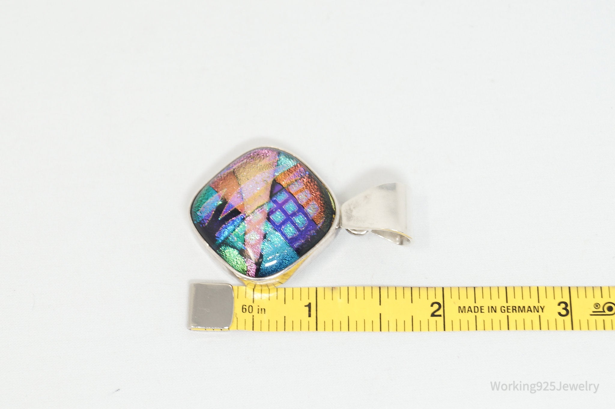 Vintage Large Dichroic Glass Sterling Silver Necklace Pendant