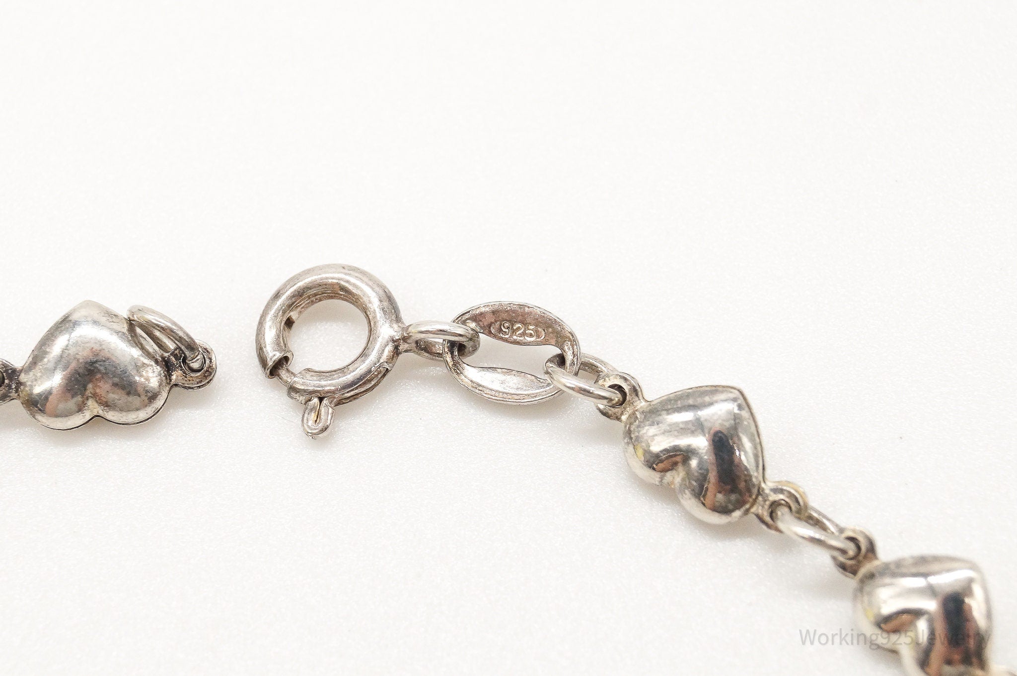 Vintage Puffy Hearts Sterling Silver Link Bracelet