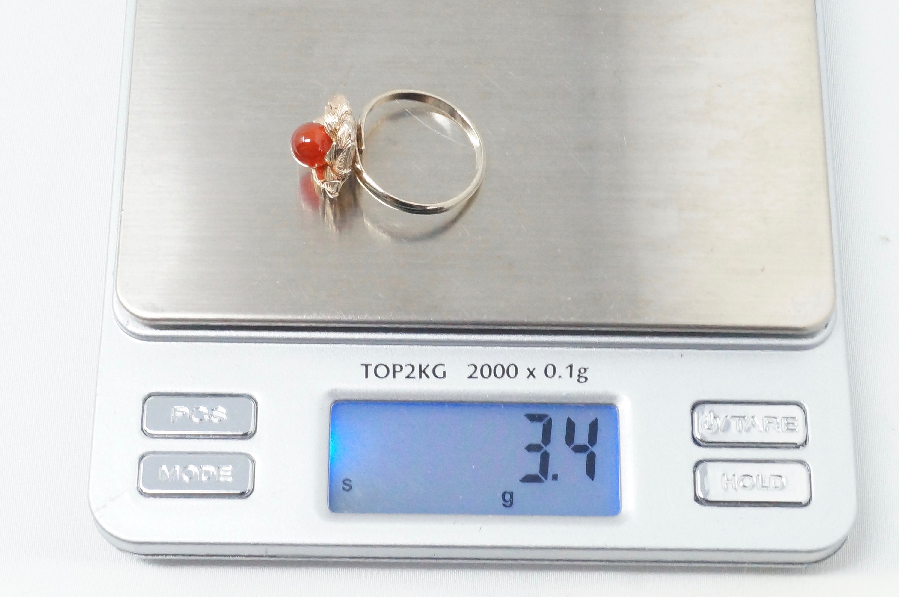 Vtg Early 1900s Style Carnelian Gold Flower Sterling Silver Adjustable Ring Sz 7