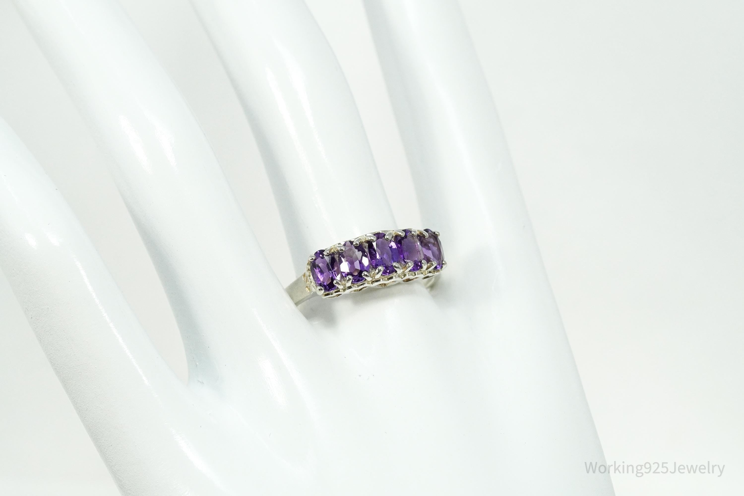 Vintage Amethyst Sterling Silver Ring - Size 9.75
