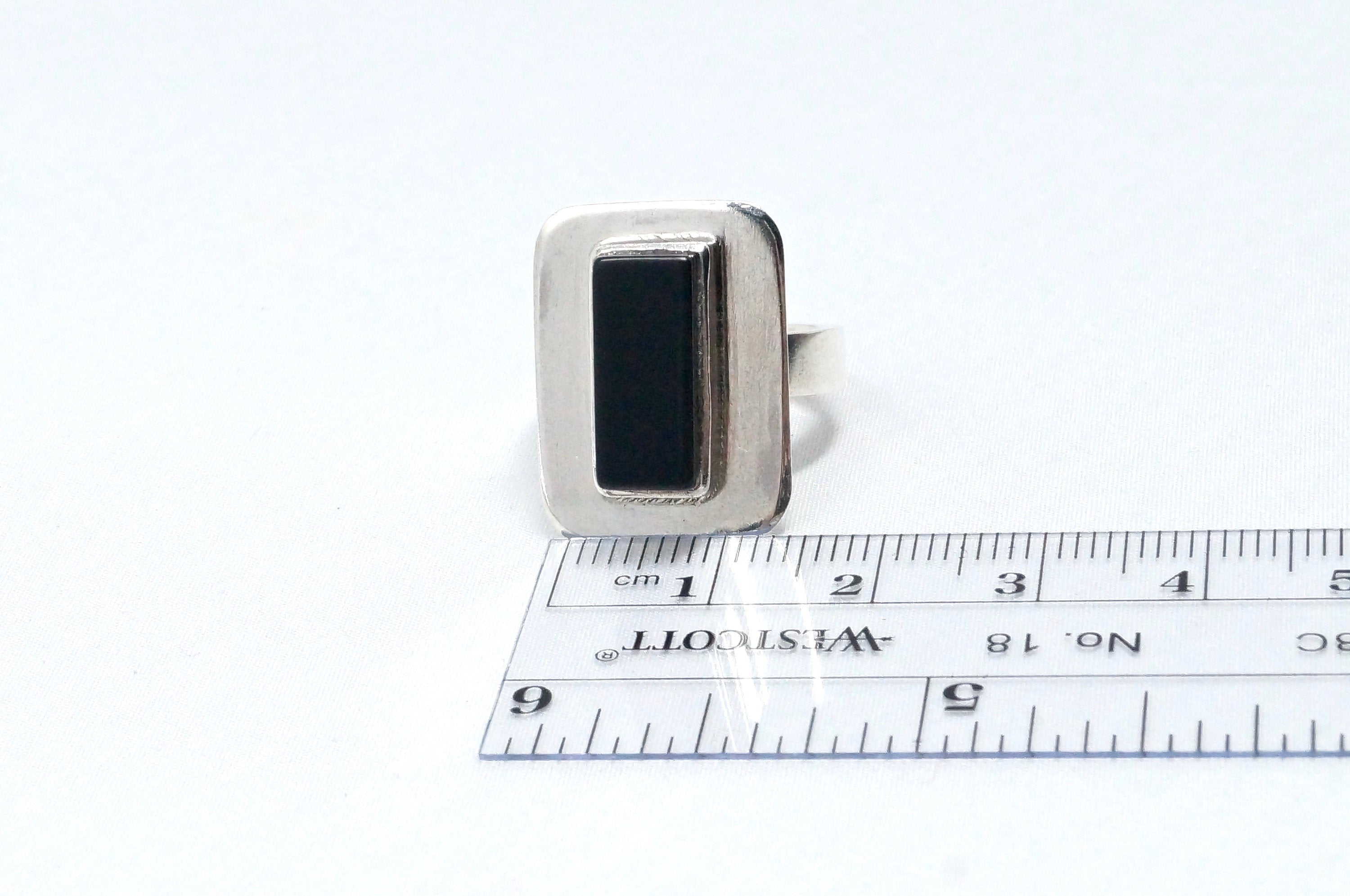 Vintage Large Black Onyx Gemstone Southwestern 950 Silver Ring - Size 6.75