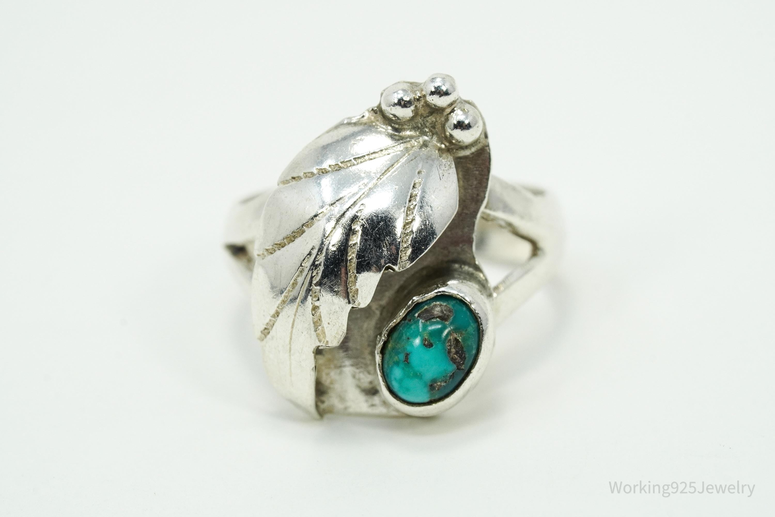 Vintage Native American Turquoise Silver Ring - Size 5