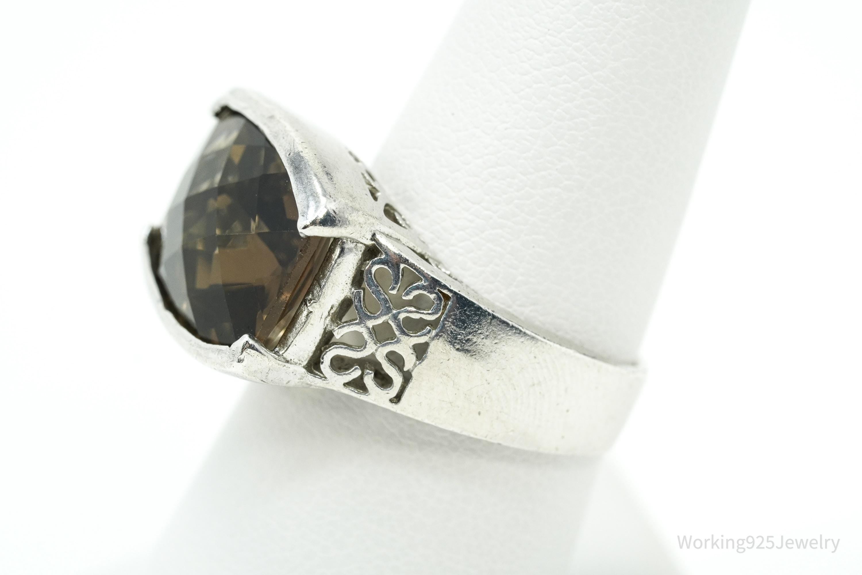 Vintage Large Smoky Topaz Sterling Silver Ring - Size 7.25