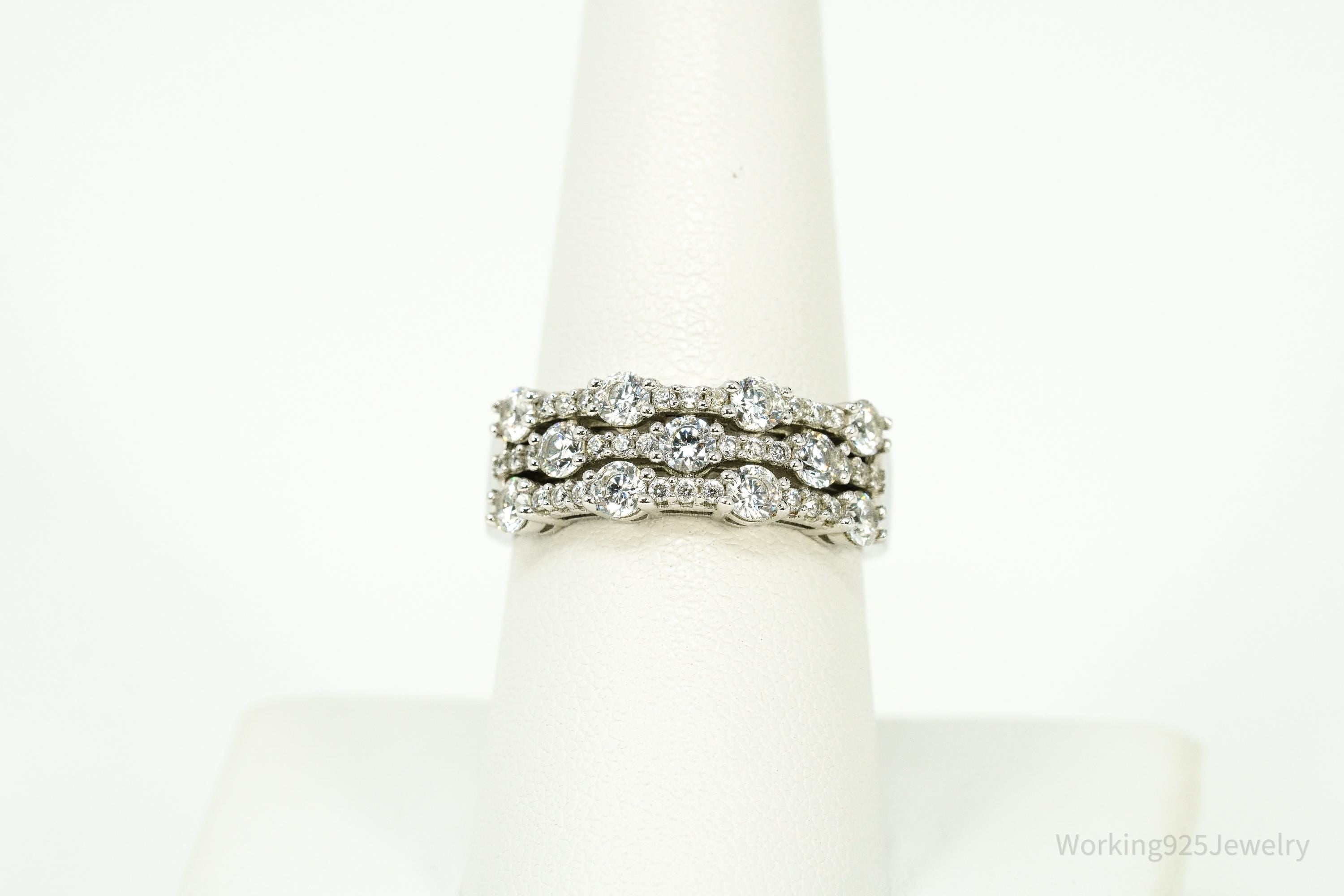 Vintage Cubic Zirconia Sterling Silver Band Ring - Size 8