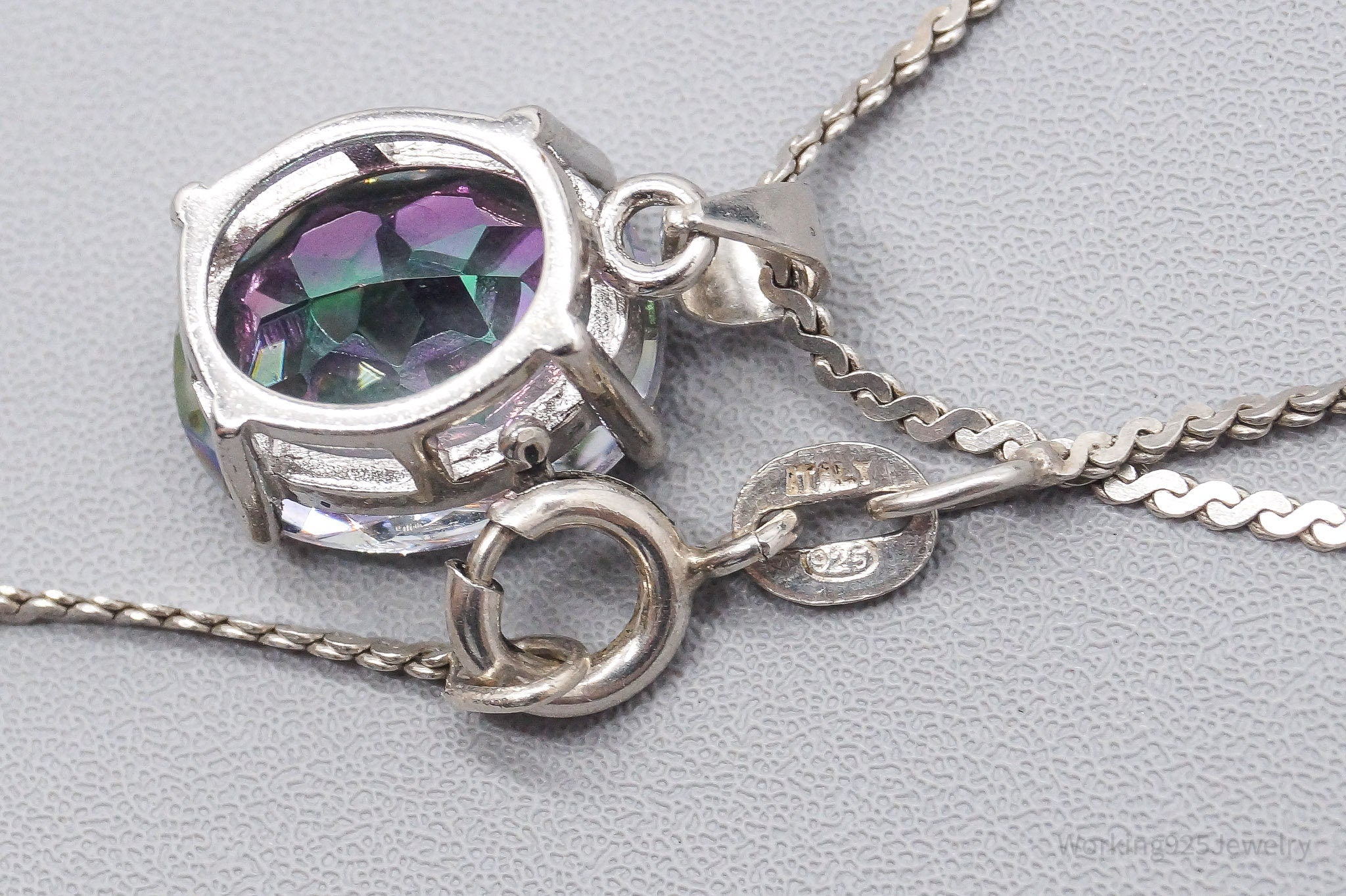Vintage Large Mystic Topaz Sterling Silver Necklace 18"