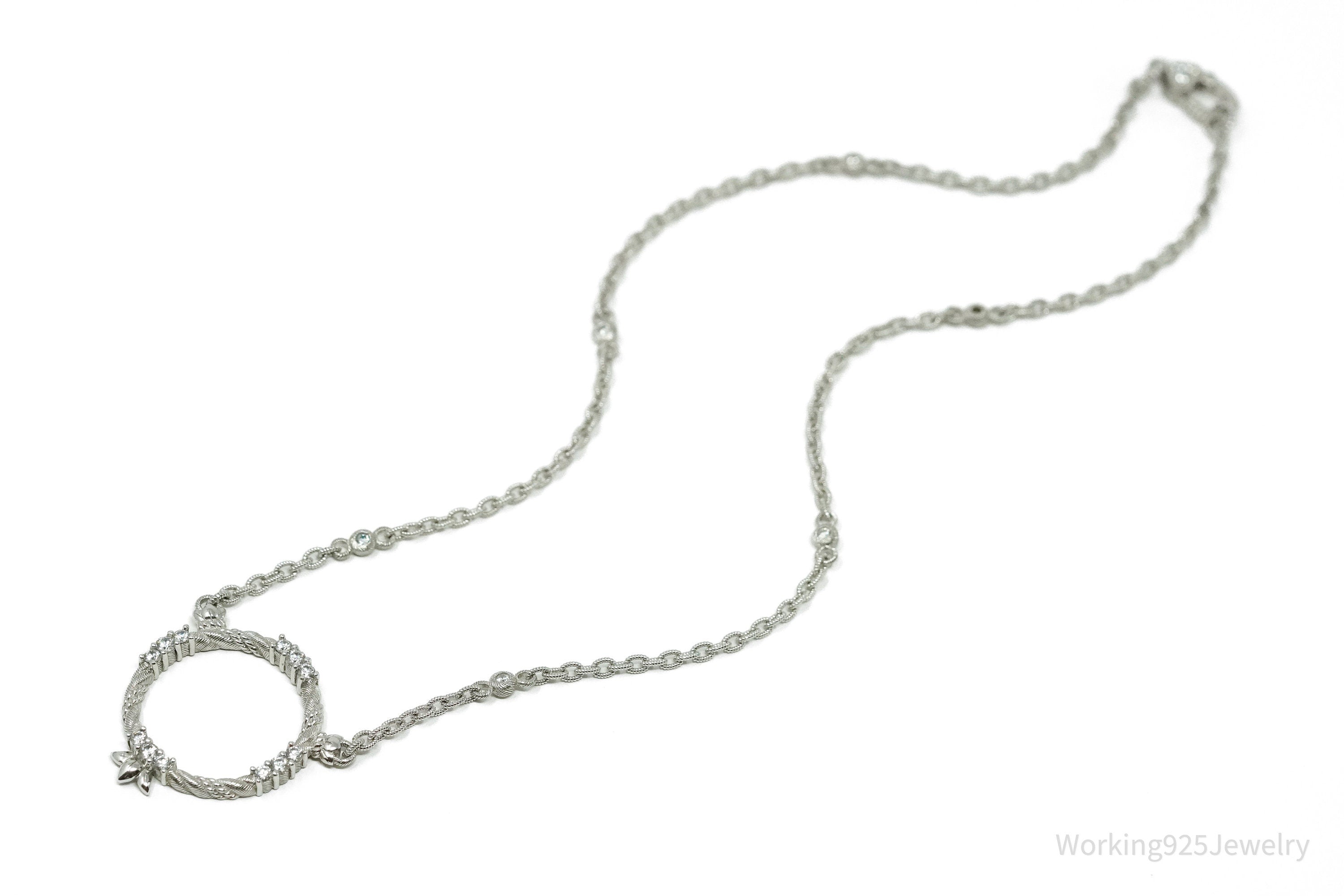 Vintage Designer Judith Ripka Diamonique Cubic Zirconia Sterling Silver Necklace 16"