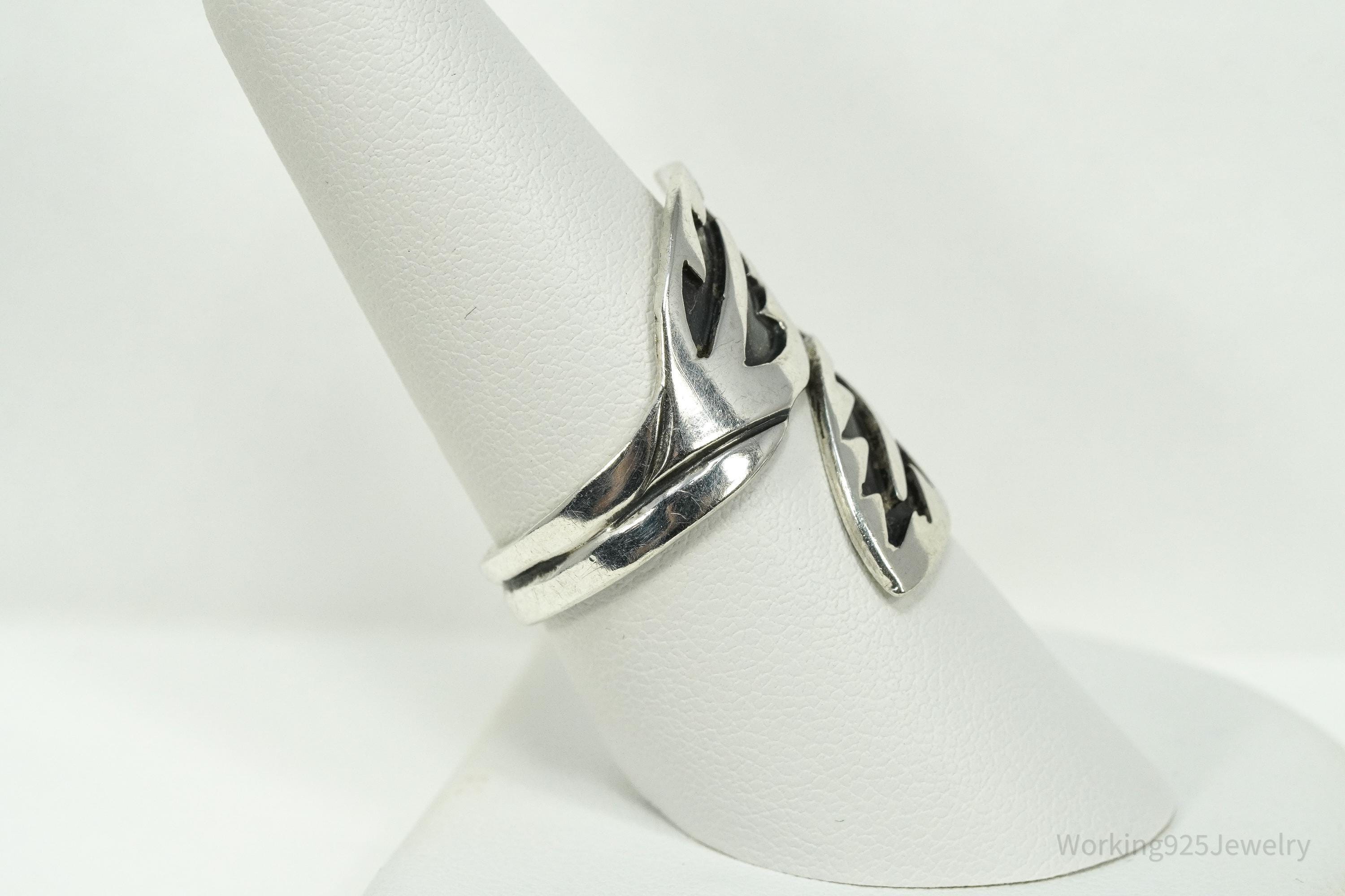 RARE Vintage Mexico Modernist Los Ballesteros Sterling Silver Wrap Ring - Size 9.25
