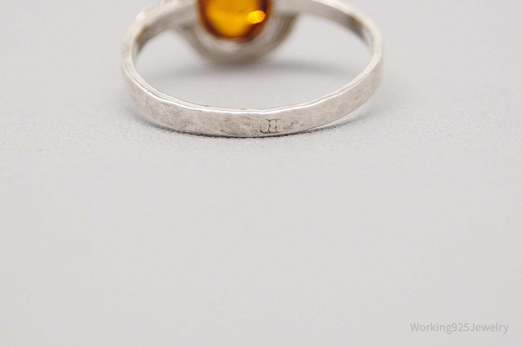 Vintage Amber Modernist Sterling Silver Ring - Size 4.75