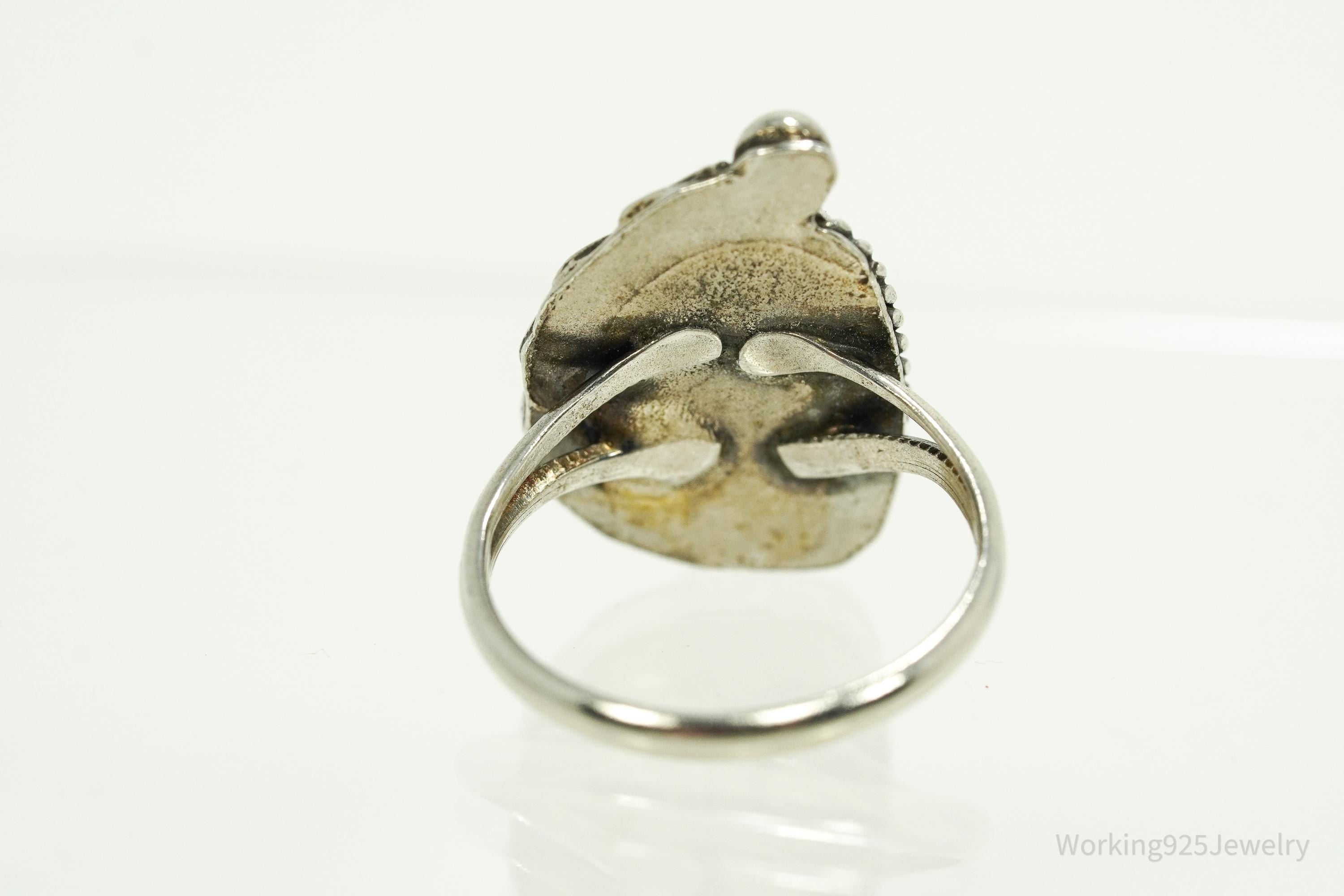 Vintage Native American Turquoise Unsigned Silver Ring - Size 6