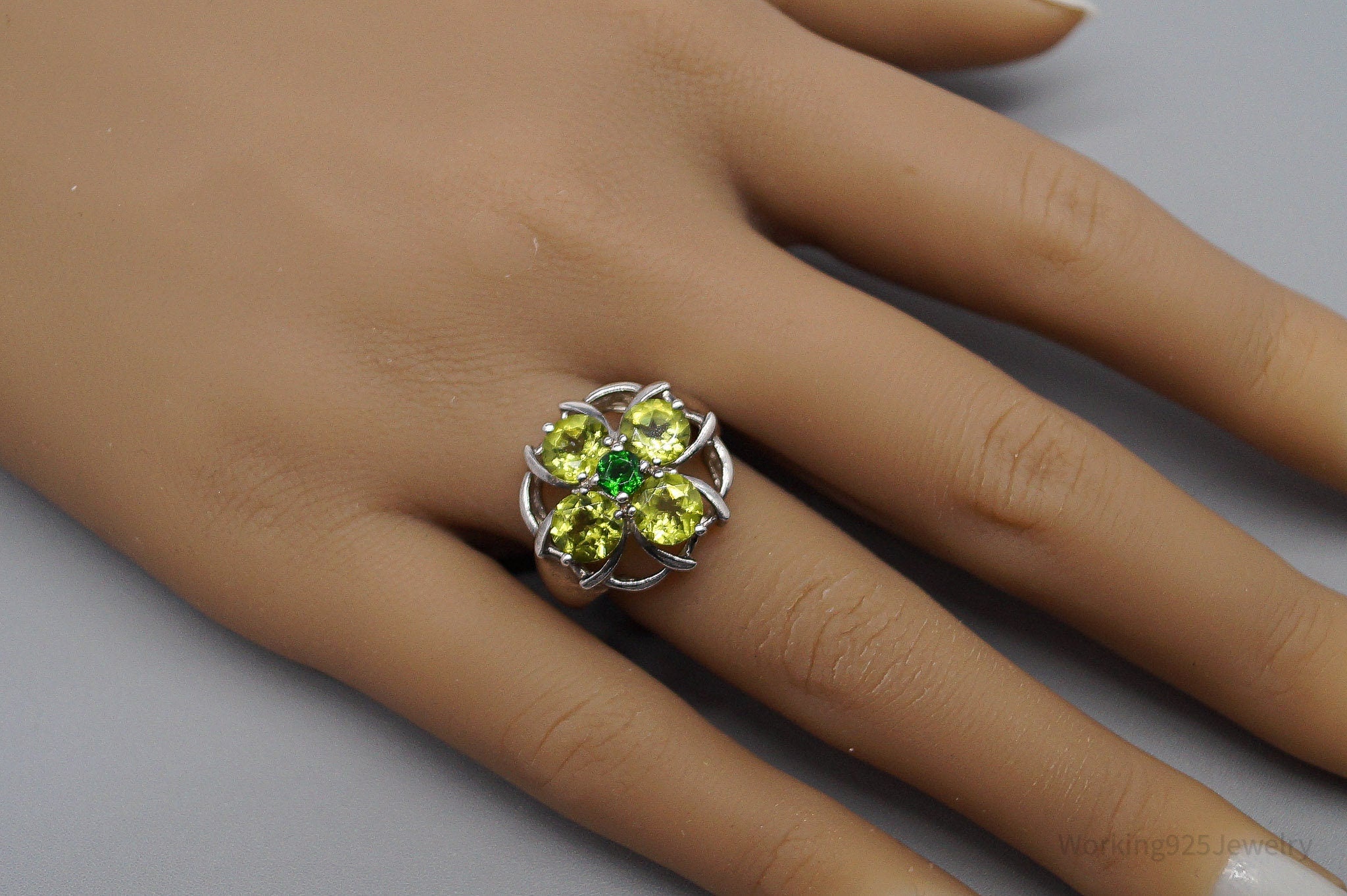 JTV HT Peridot & Green Chrome Diopside Sterling Silver Ring - Size 6.75