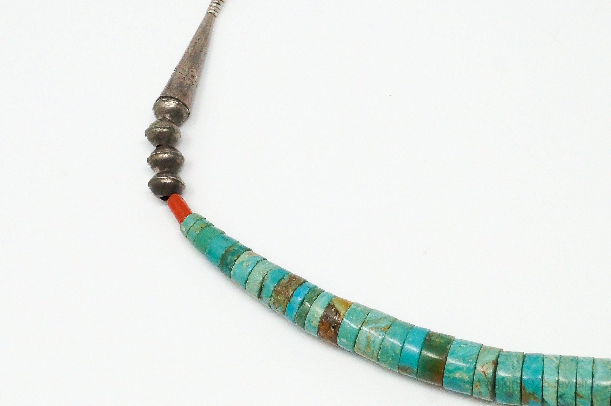 Vintage Native American Turquoise Disc Beads Sterling Silver Necklace