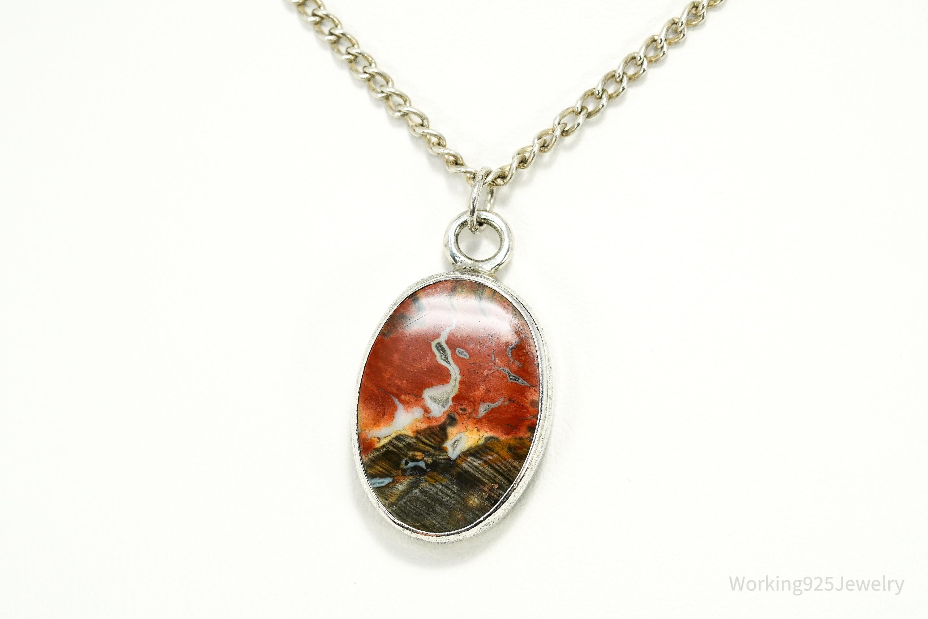 Vintage Agate Sterling Silver Necklace 18"