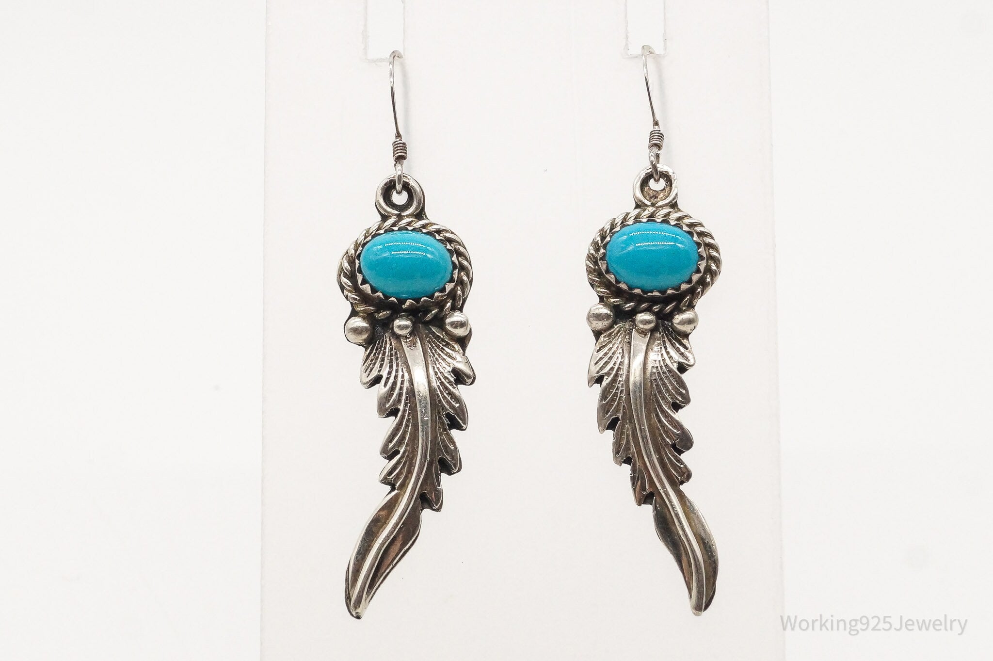 Vintage Native American Turquoise Feather Sterling Silver Earrings