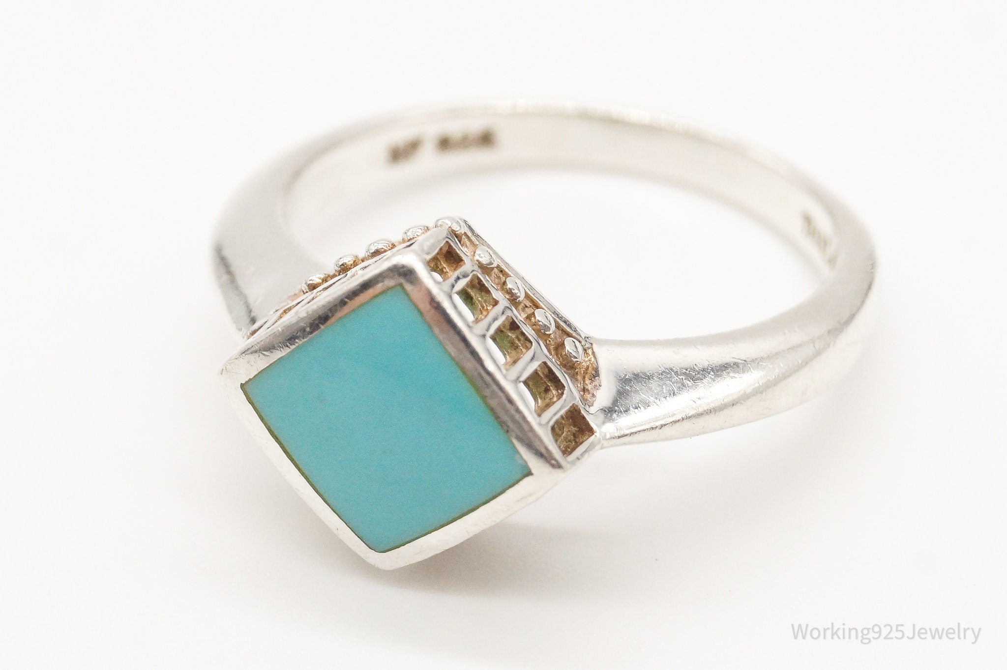 Vintage Lab Created Turquoise Sterling Silver Ring - Size 8.75