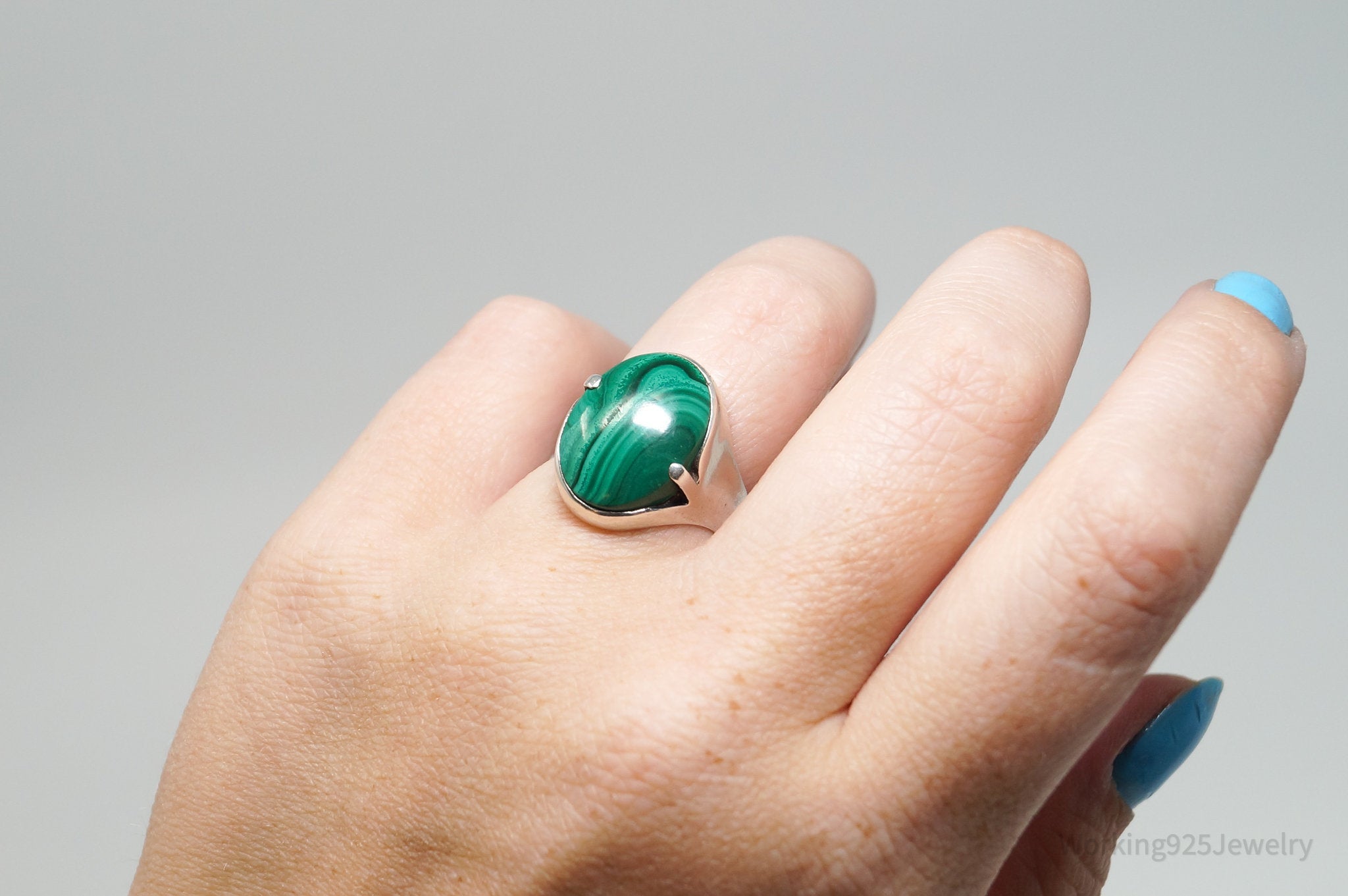 Vintage Southwestern Malachite Sterling Silver Ring - Sz 7