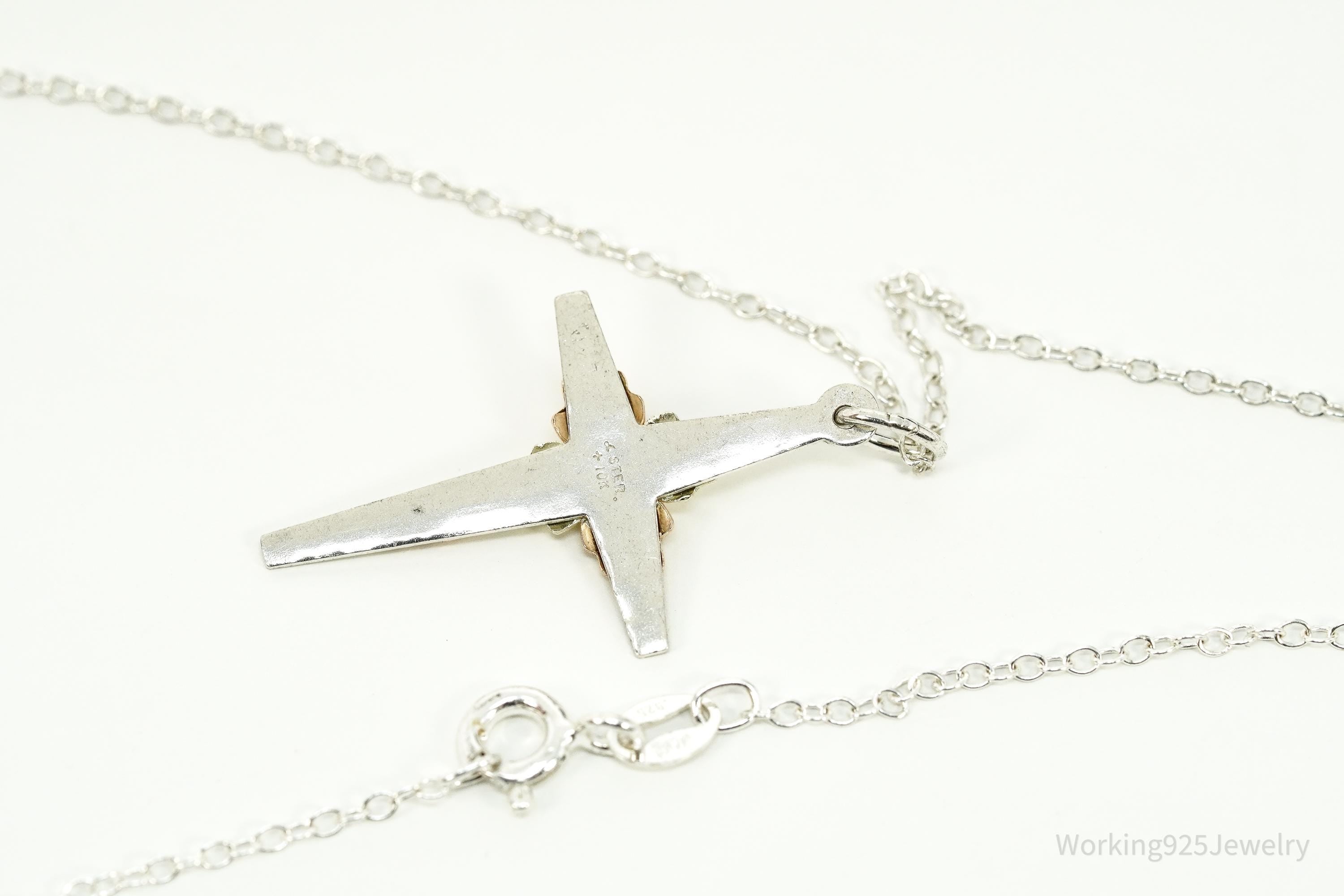 Vintage Landstrom's 10K Black Hills Gold Leaves Sterling Silver Cross Necklace 18"