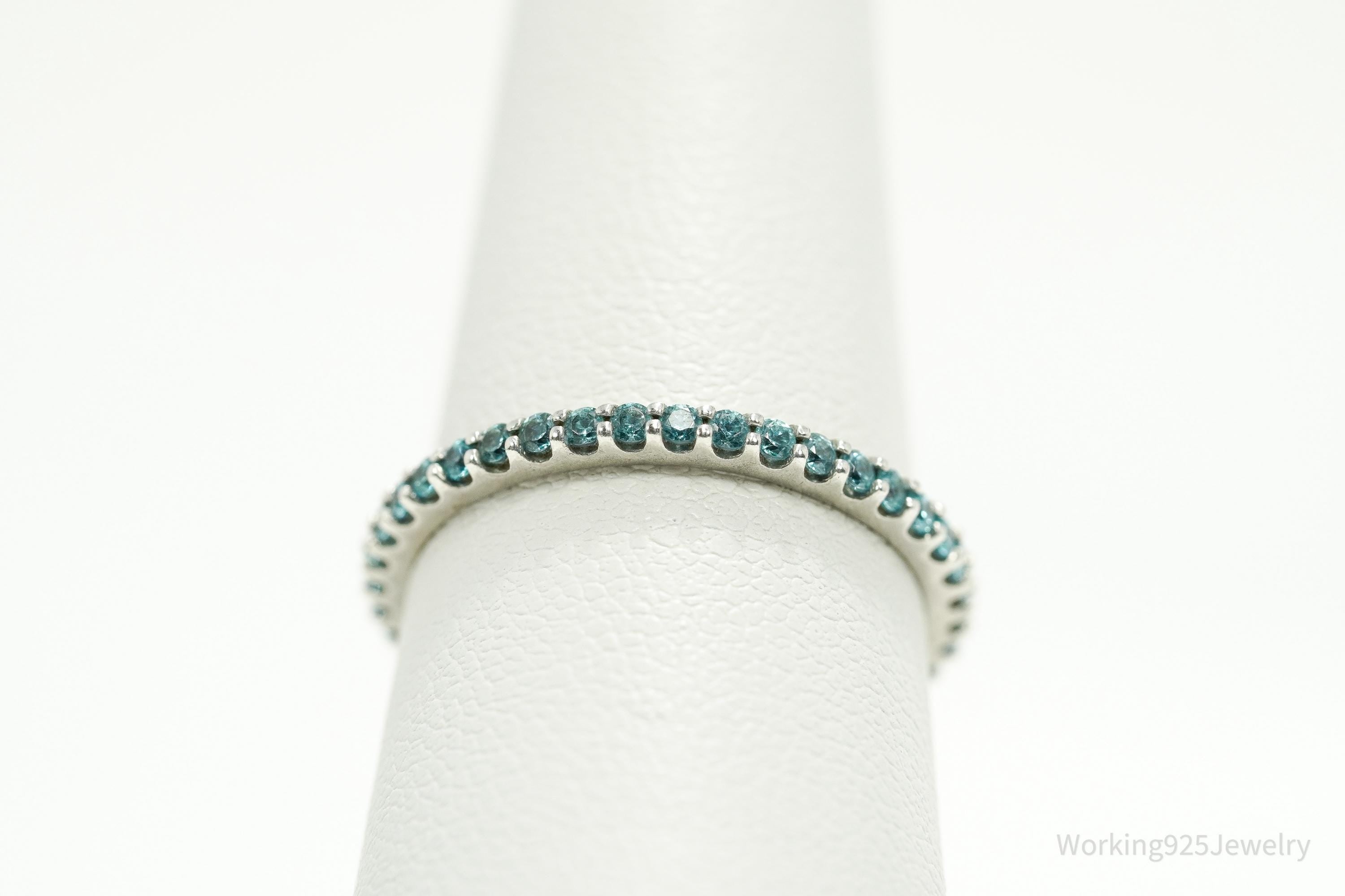 Vintage Blue Cubic Zirconia Sterling Silver Ring - Size 7