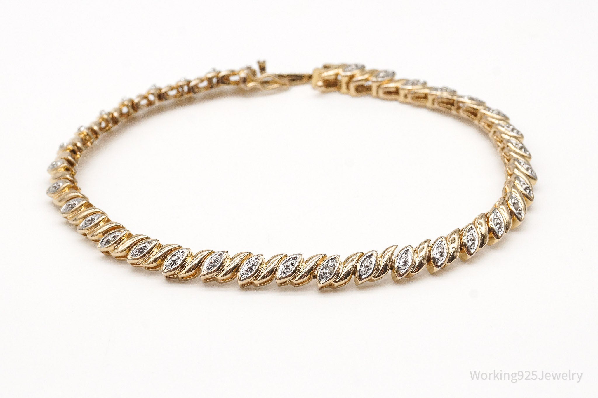 VTG Ross Simons Six Diamond 18K Gold Vermeil Sterling Silver Bracelet