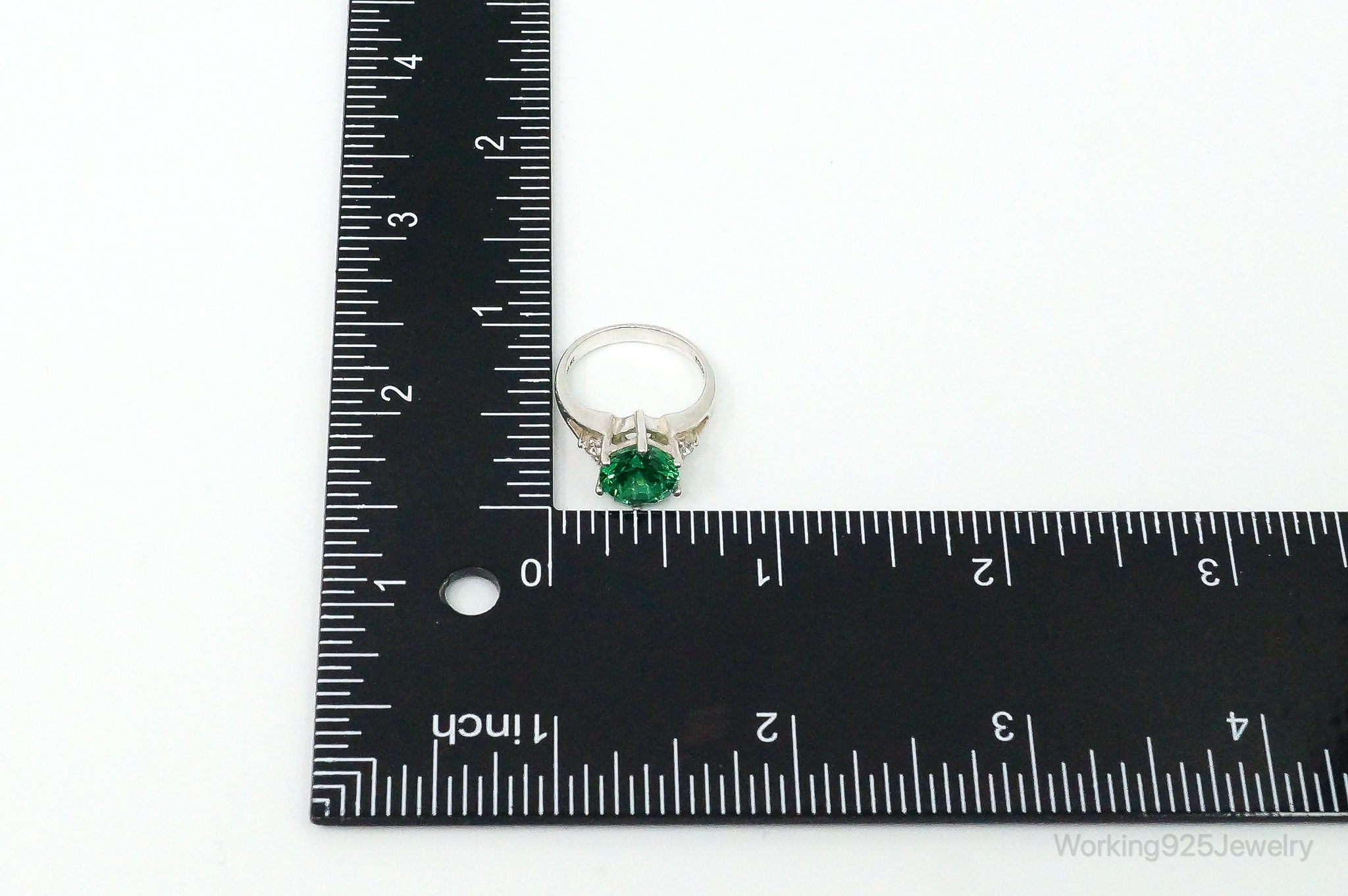 Vintage Large Green Cubic Zirconia Sterling Silver Ring - Size 5.25