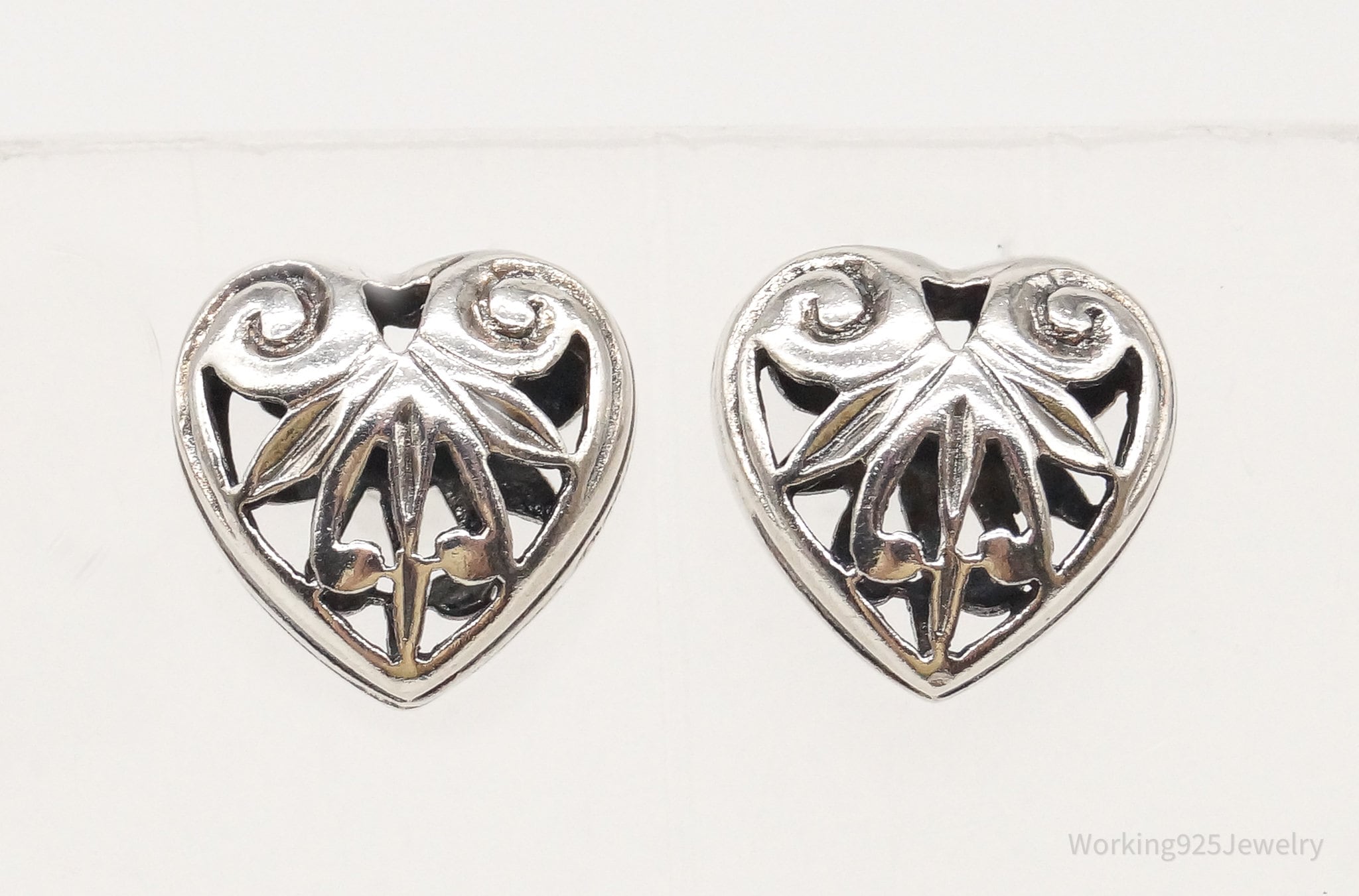 Vintage Openwork Bali Hearts Silver Stud Earrings