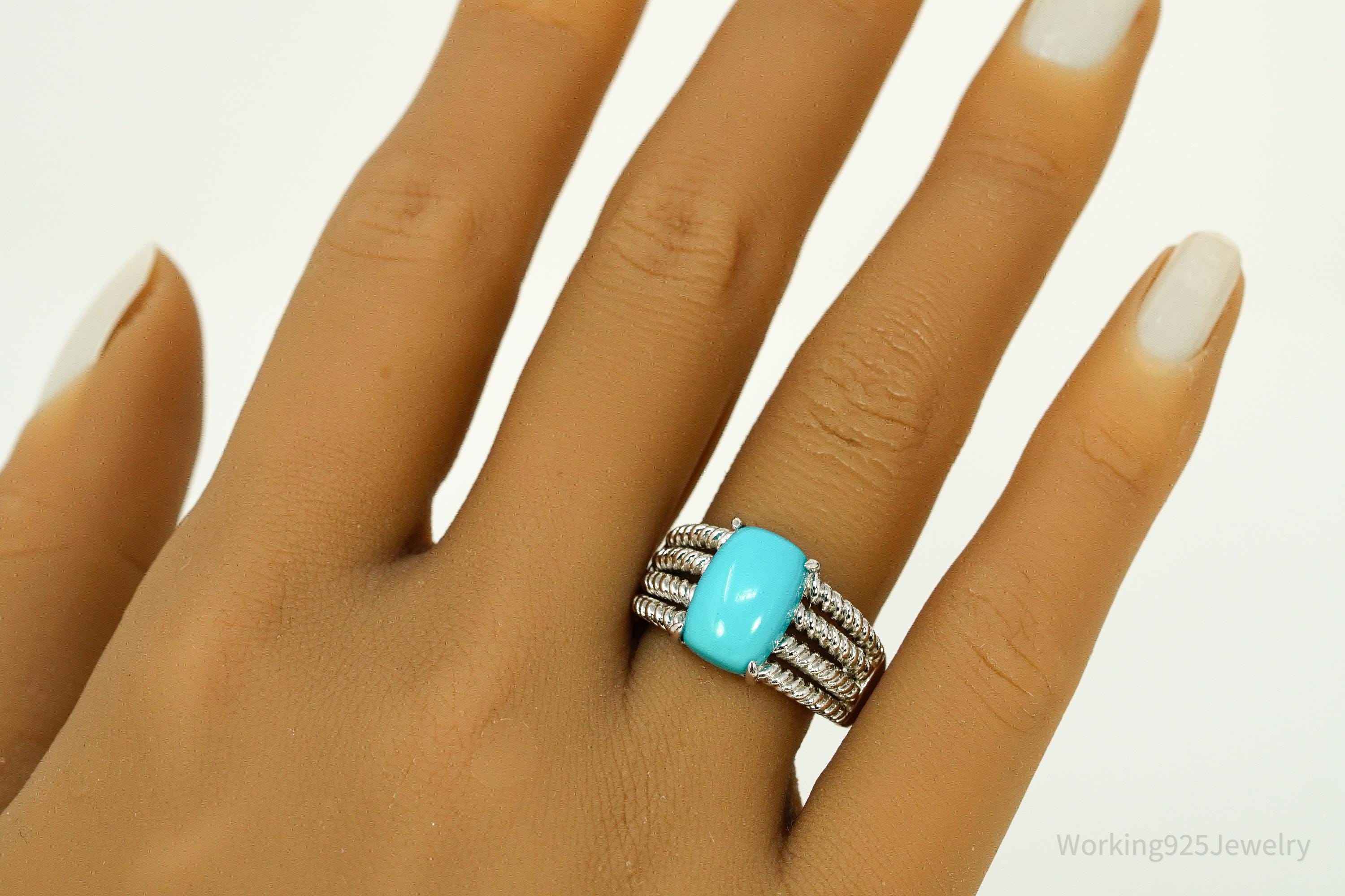 Vintage Blue Turquoise Sterling Silver Ring Size 8