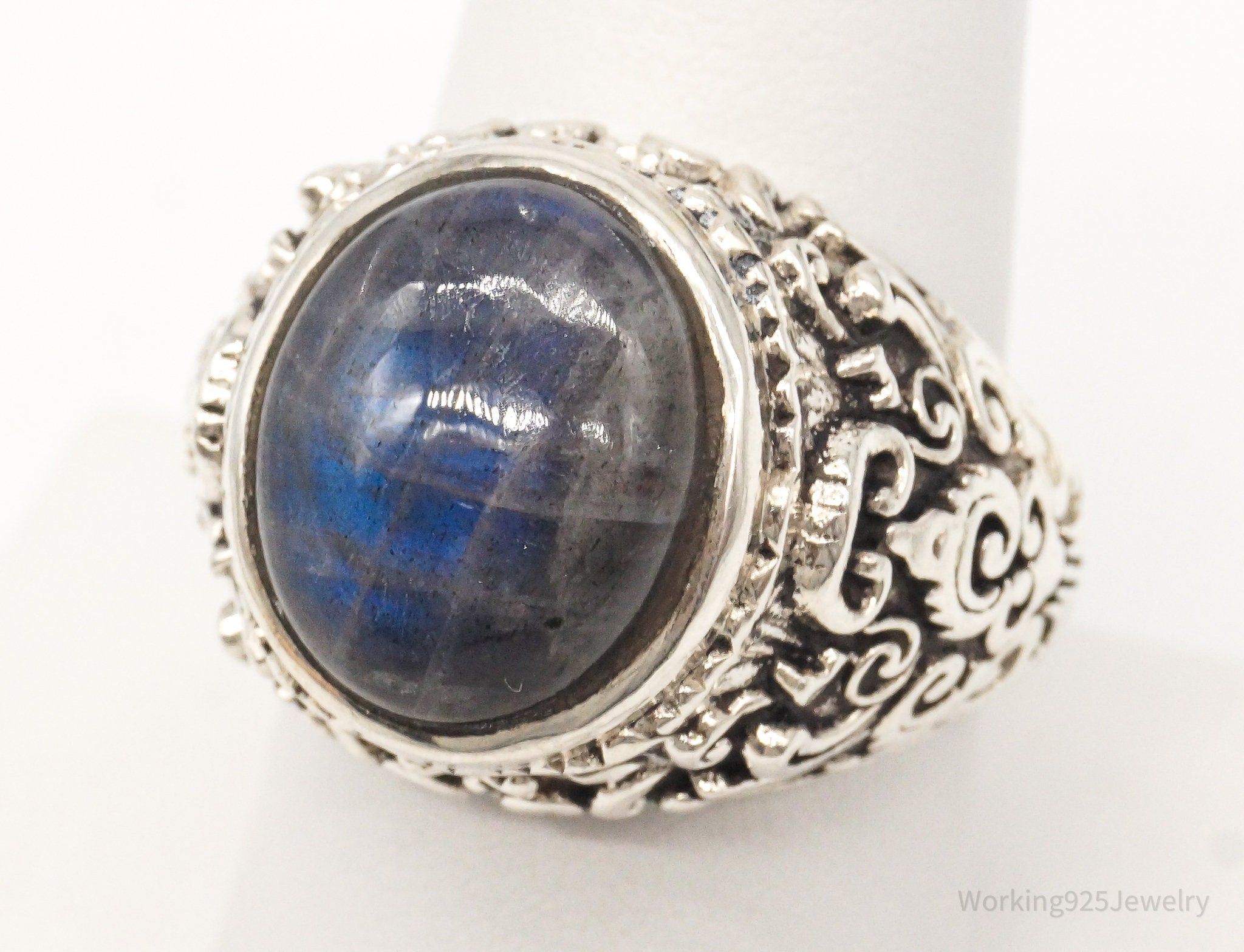 Vintage Large Labradorite Sterling Silver Ring - Size 8.75